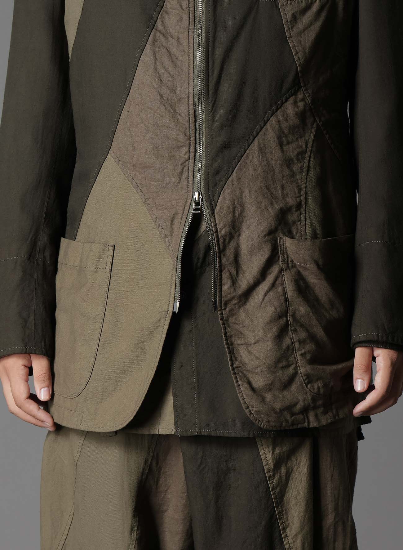 Cubism Patchwork Product Dyed Switching Zip Jacket - Stylish Unisex Outerwear for Casual Wear & Street Fashion