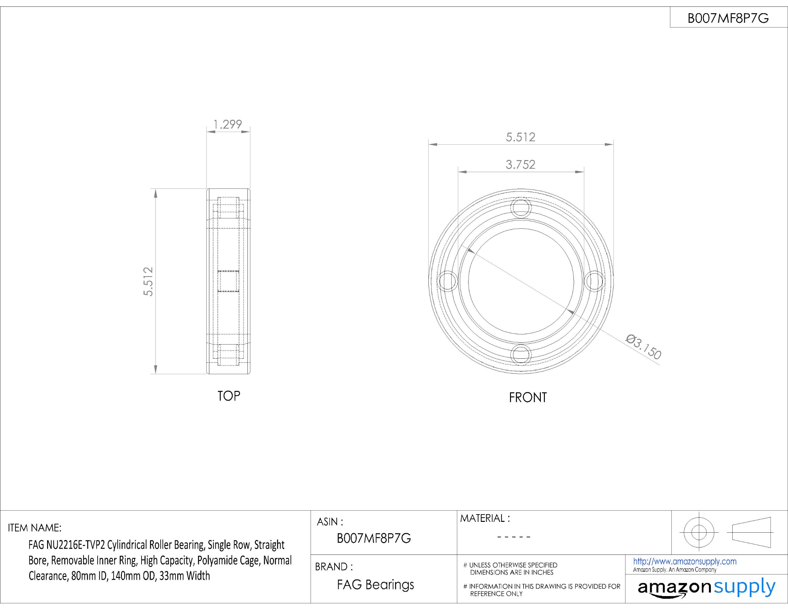 NU2216E-TVP2 Single Row Cylindrical Roller Bearing - 80mm ID x 140mm OD x 33mm Width - High Capacity Straight Bore Bearing with Removable Inner Ring & Polyamide Cage - Perfect for Industrial Machinery, Conveyor Systems & Heavy Equipment Applications