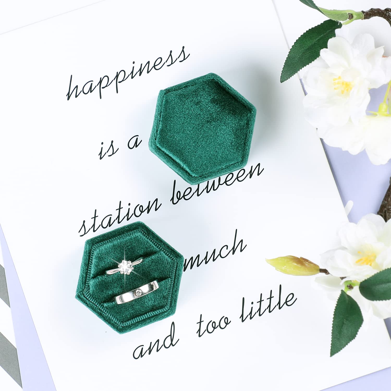 Etercycle Velvet Jewelry Ring Box - Premium Hexagon Vintage Double Ring Gift Box with Detachable Lid for Engagement, Wedding & Proposal (Emerald Green) | Perfect for Wedding Ceremonies, Anniversary Gifts & Romantic Surprises