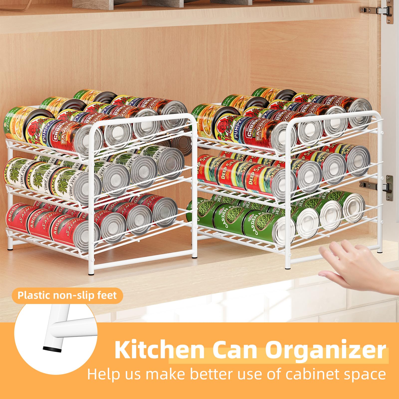 Stackable Can Organizer for Kitchen & Pantry - Holds 36 Cans, Space-Saving Can Rack Dispenser - Perfect for Soda, Beer & Food Storage (White)