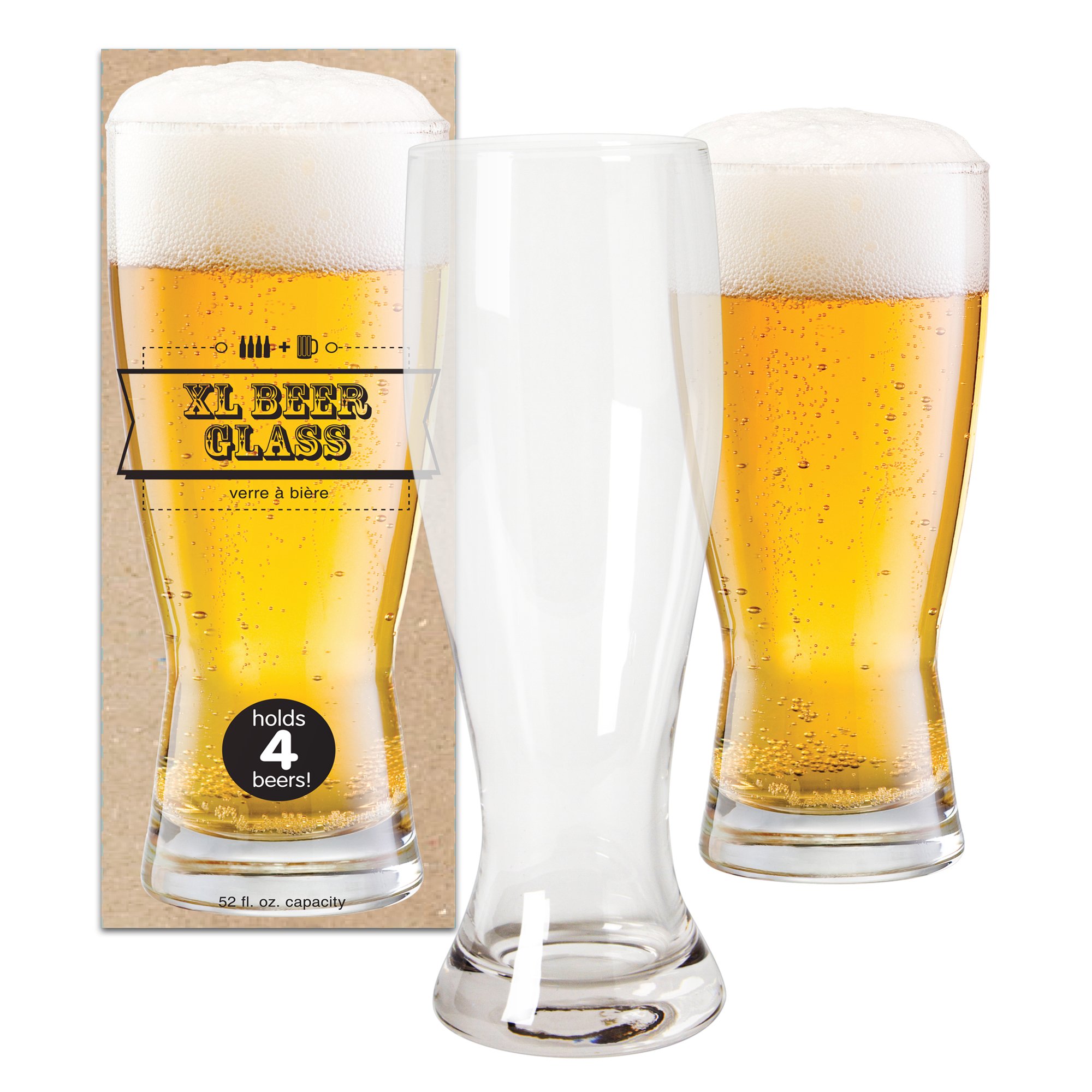 DCI XL Beer Glass - 52oz Giant Beer Mug Holds 4 Bottles of Beer | Perfect for Parties, BBQs & Game Day Gatherings