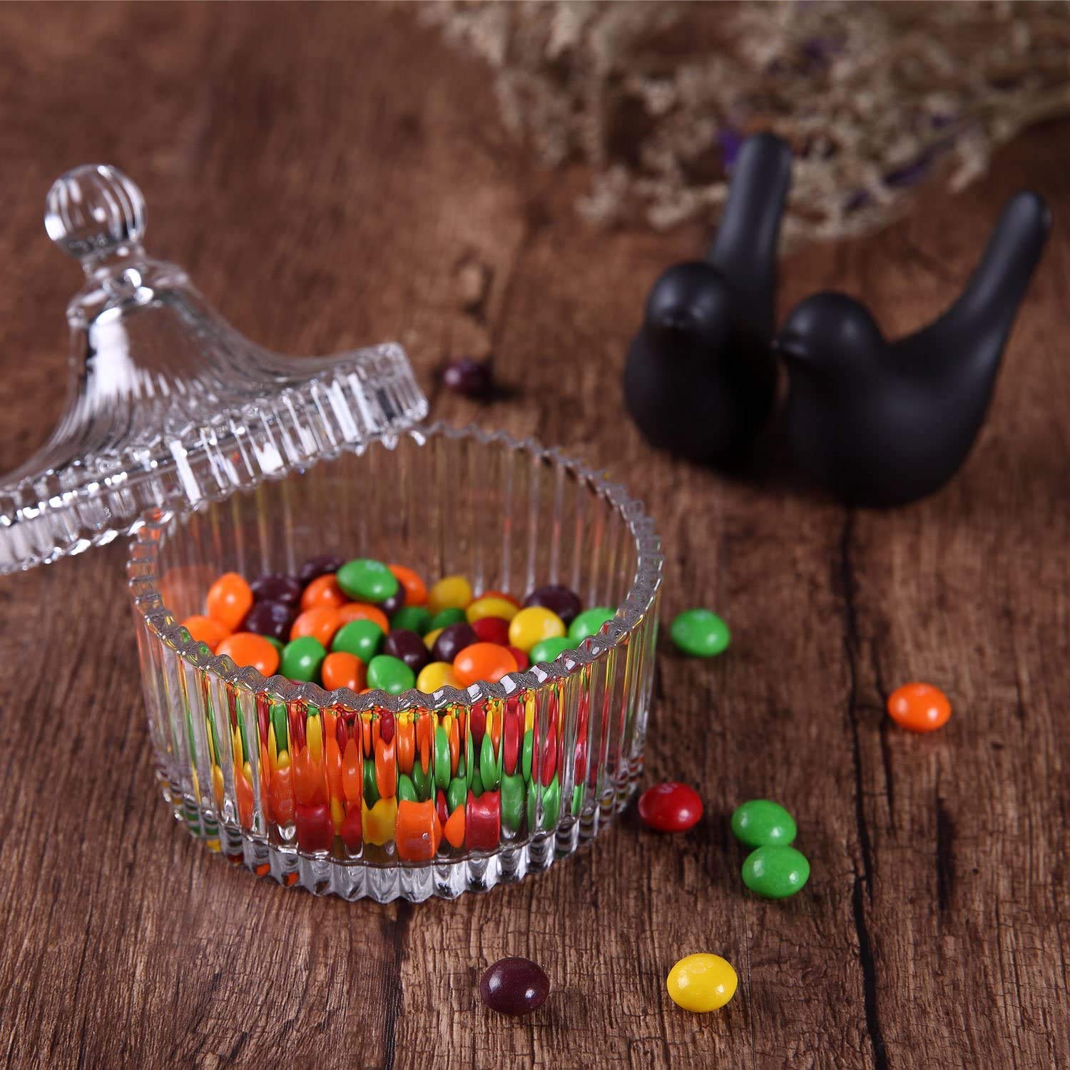 ComSaf 3-Piece Glass Candy Dish Set with Lid - Decorative Crystal Candy Jar for Home, Office, Desk | Perfect for Parties, Weddings & Gift Giving