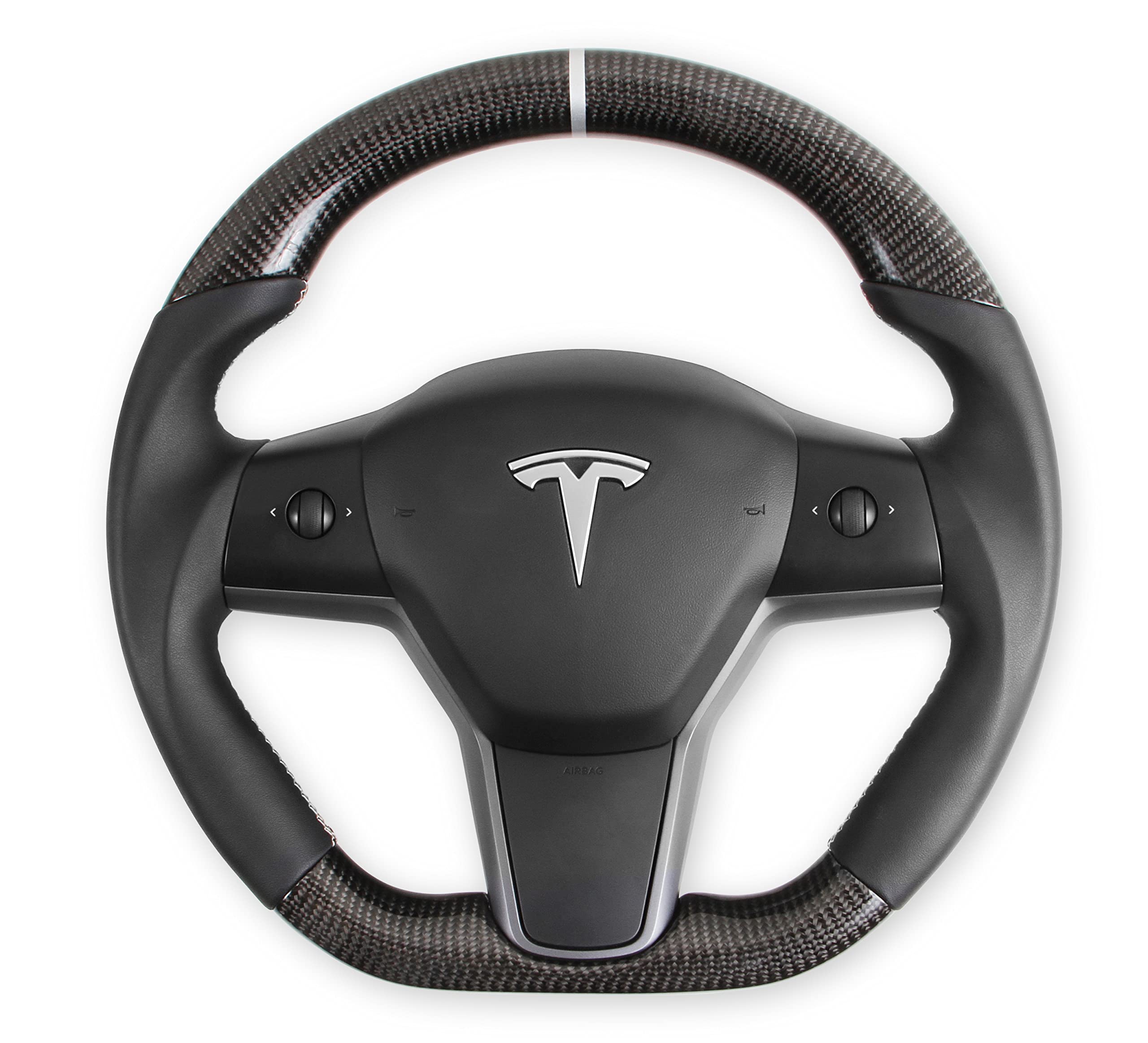 Rekudo RK950-01 Carbon Fiber Steering Wheel with Leather Grips - Premium Racing Style for Sports Cars & Gaming Simulators