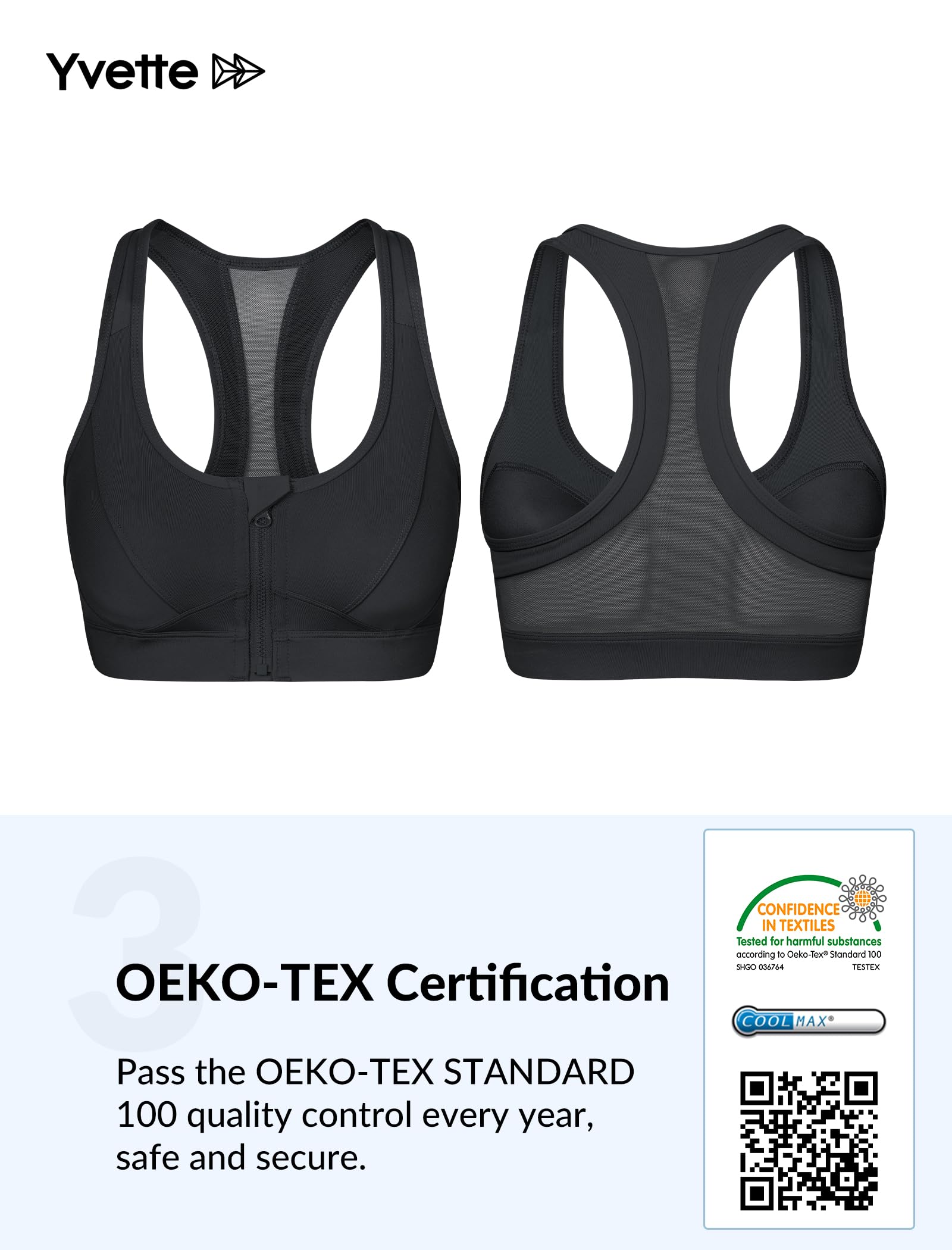 Yvette Zip Front Sports Bra for Women - High Impact Plus Size Workout Bra for Running, Fitness & Gym | Supportive Athletic Top for Intense Training & Cardio