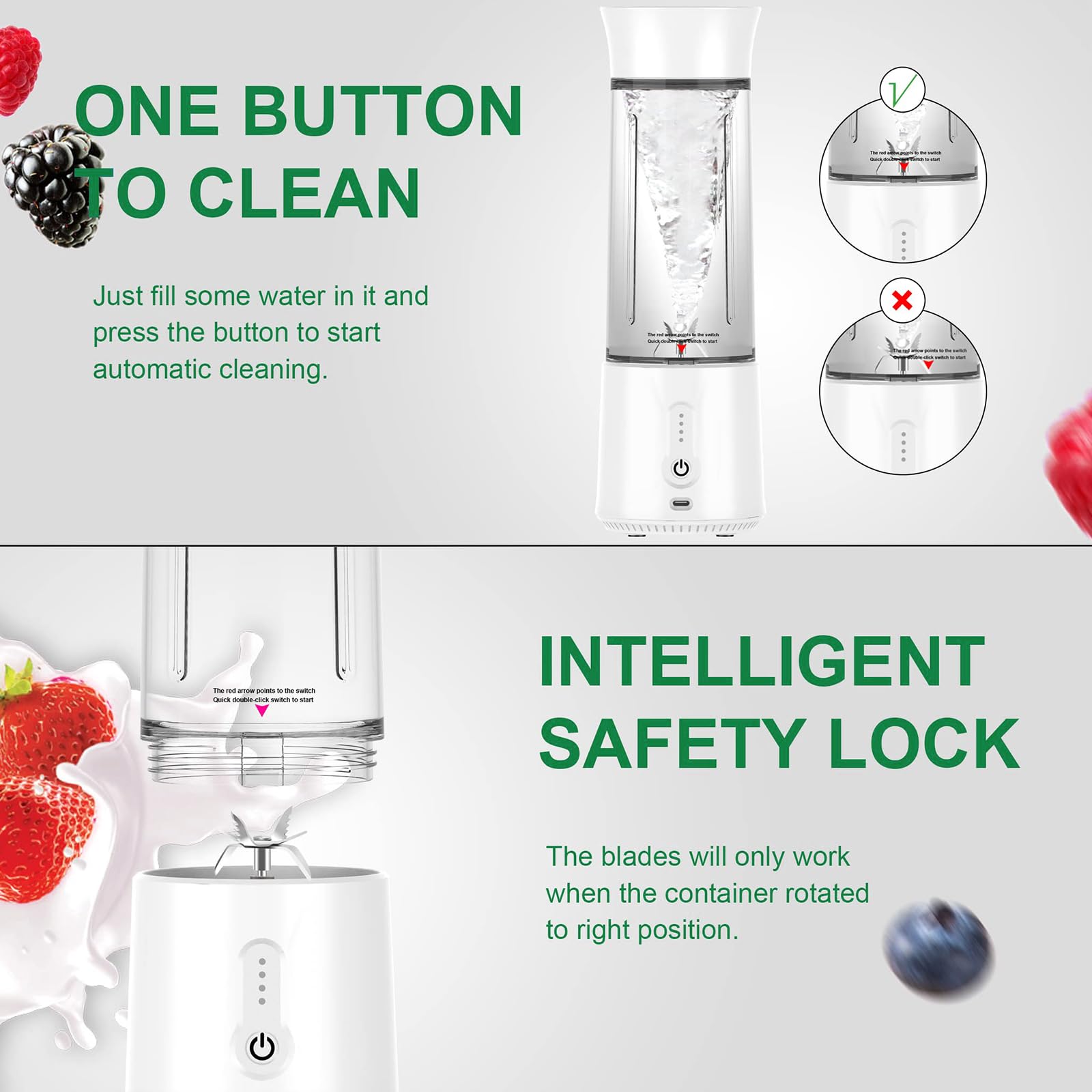 Portable Blender 16oz - Rechargeable Personal Blender for Smoothies, Shakes & Protein Drinks | Cordless Mini Travel Blender with Stainless Steel Blade | Perfect for Home, Office, Gym & Outdoor Activities