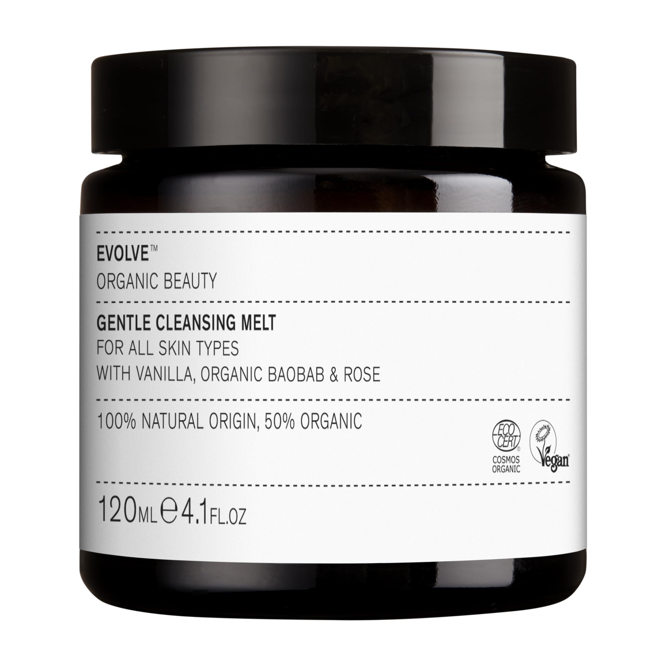 Evolve Organic Beauty - Vegan Gentle Cleansing Melt Balm with Natural Sugar Extracts, Baobab Oil & Vanilla | Certified Clean Skincare (4.1 oz | 120 mL) for Normal to Dry Skin - Perfect for Daily Makeup Removal & Hydrating Night Routine