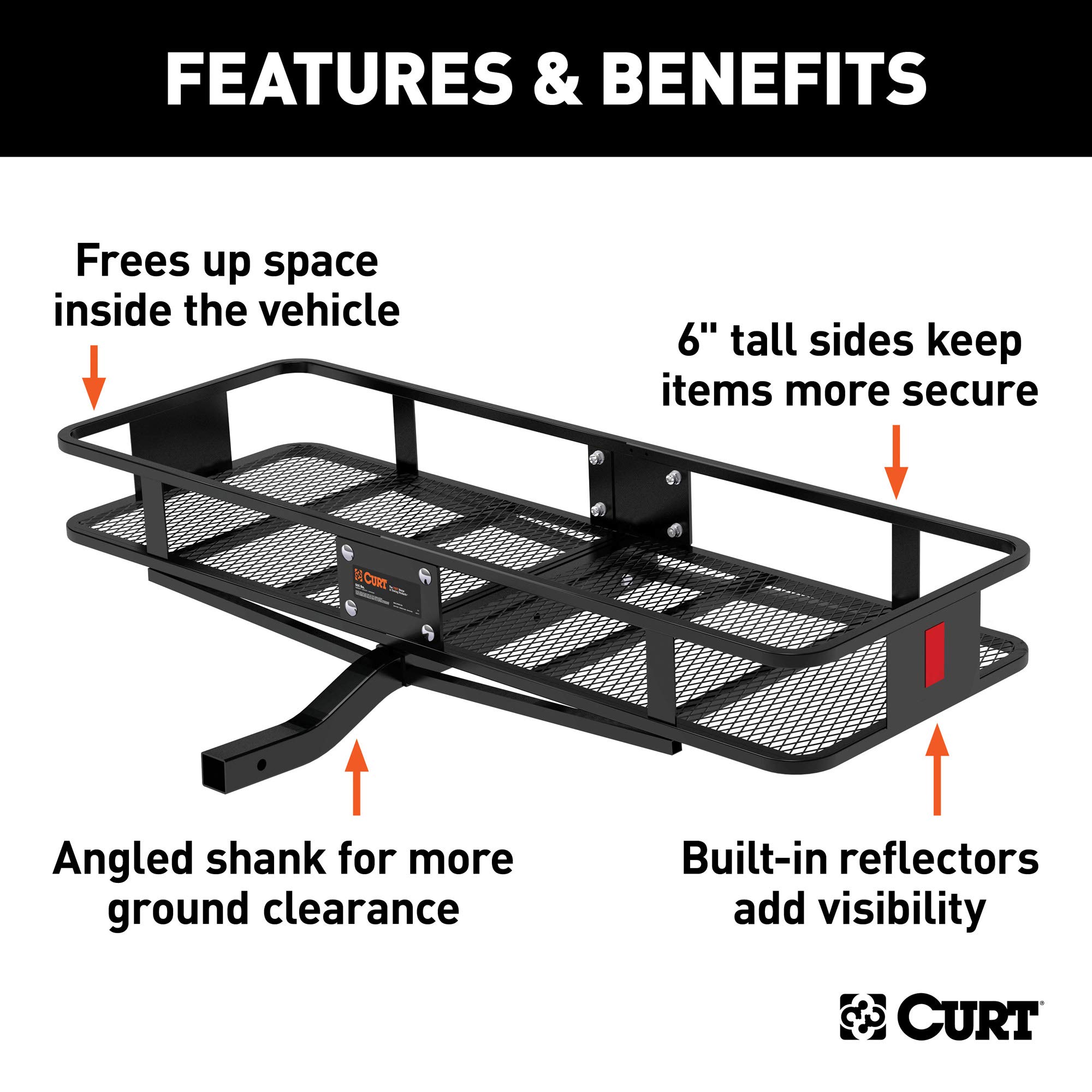 CURT 18150 60 x 20-Inch Black Steel Basket Hitch Cargo Carrier - 500 lbs Capacity, 2-in Fixed Shank - Perfect for Truck, SUV & RV Hauling | Heavy-Duty Cargo Transport for Camping, Road Trips & Outdoor Adventures