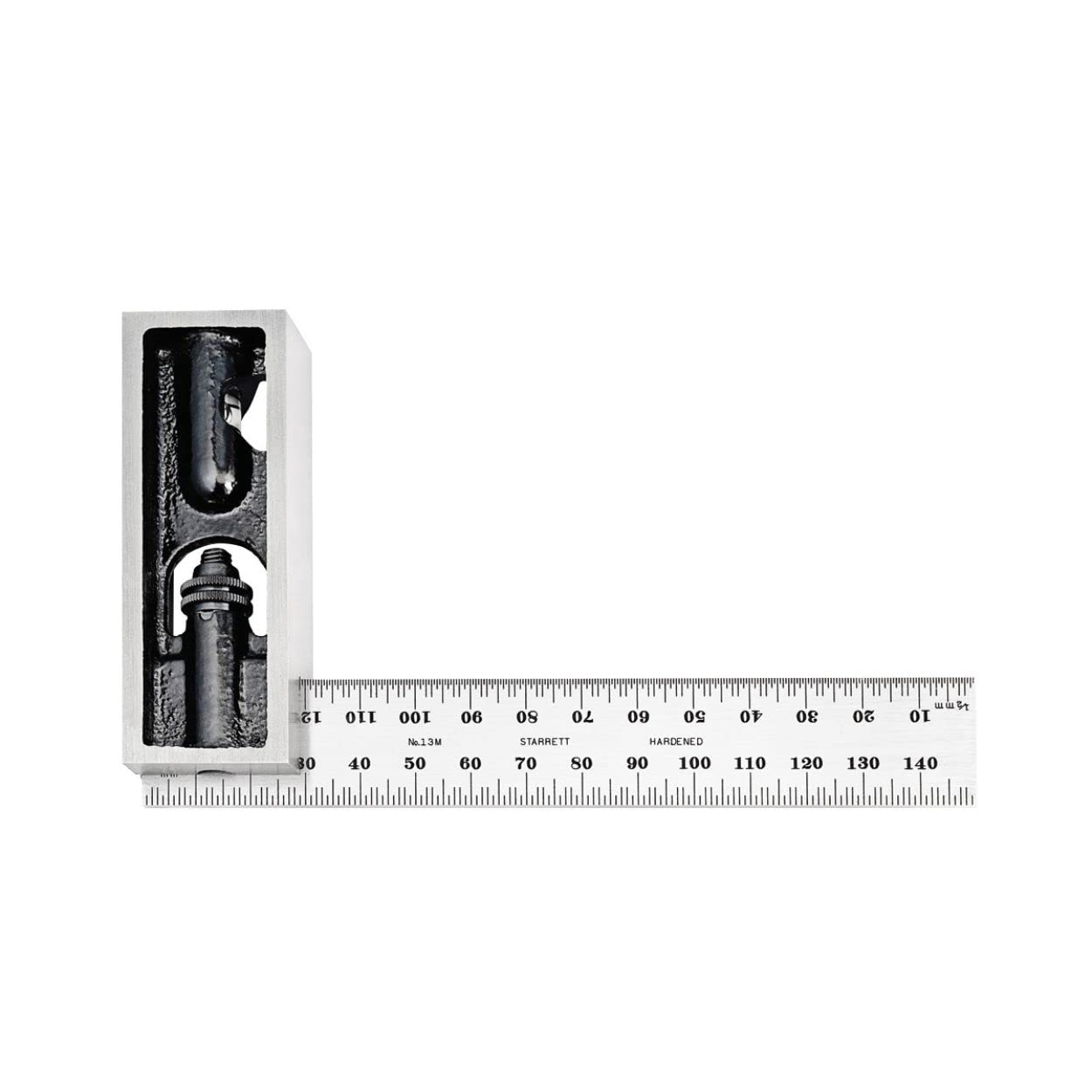 Starrett 150mm Double Square with Satin Chrome Finish & Hardened Blade - 1/2mm Graduations - Precision Measuring Tool for Woodworking, Metalworking, and DIY Projects