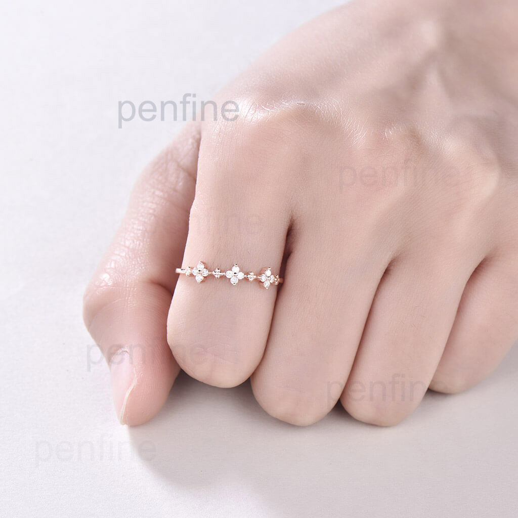 Exquisite Full Cut Flower Diamond Wedding Band - Art Deco Stackable Ring for Women | Perfect for Bridal Sets, Anniversary Gifts & Everyday Elegance