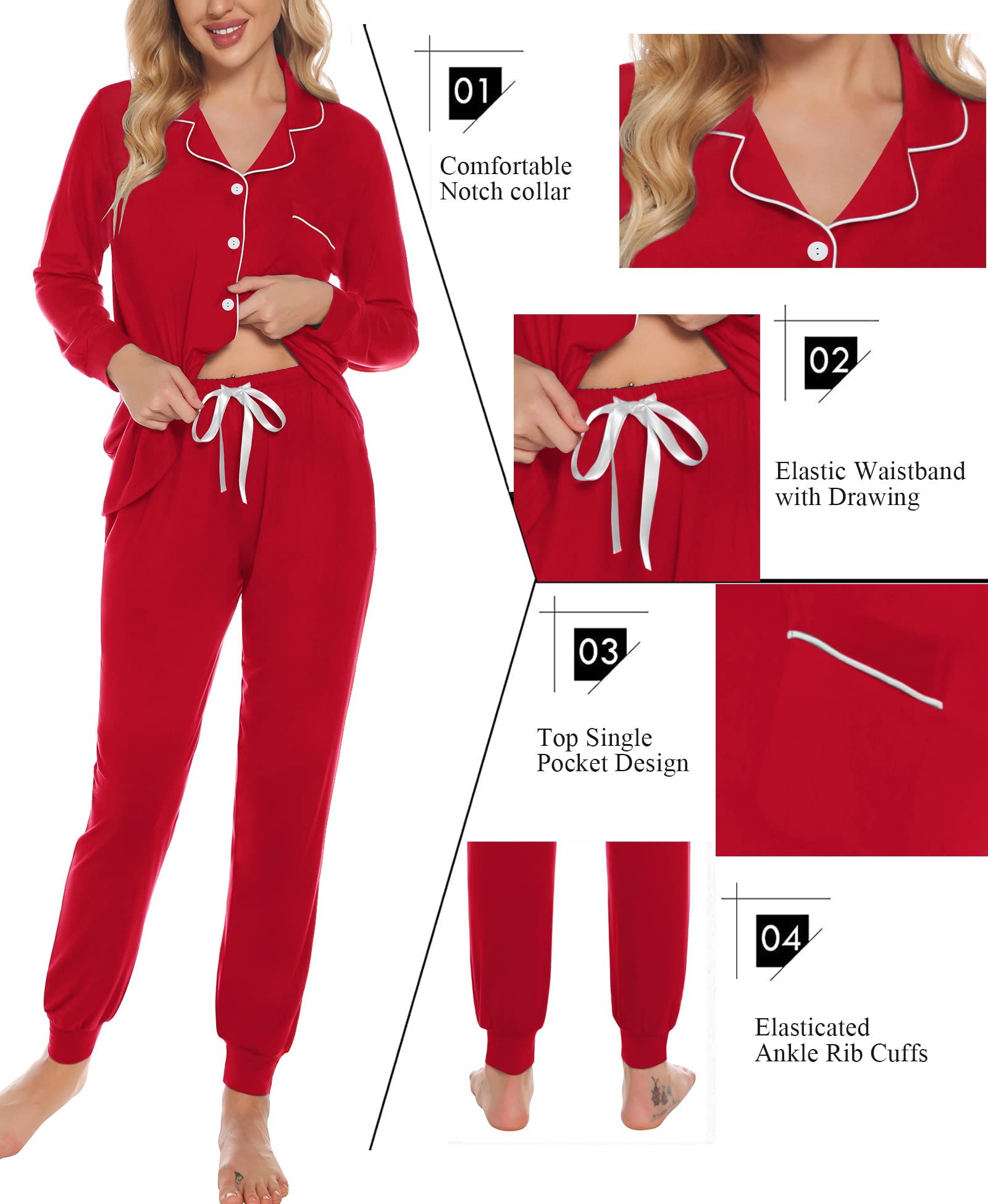 SWOMOG Women's Long Sleeve Pajama Set - Soft Button Down Sleepwear with Pockets, Comfy Jogger Pants for Nightwear & Lounge Wear - Perfect for Relaxing at Home, Sleepovers and Cozy Evenings