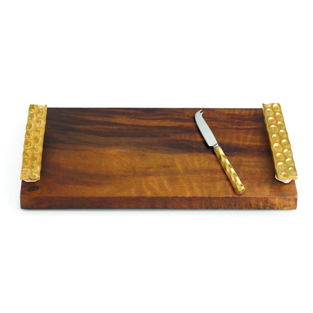Michael Wainwright Truro Wood Cheese Board with Knife - Gold Accent - Perfect for Wine & Cheese Parties, Charcuterie Platters & Entertaining Guests