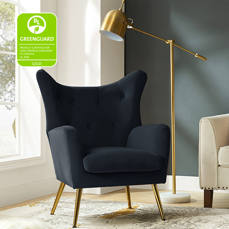 Luxury Isabelle Wingback Velvet Upholstered Armchair - High Back Accent Chair with Sturdy Metal Legs for Living Room, Bedroom & Office Decor