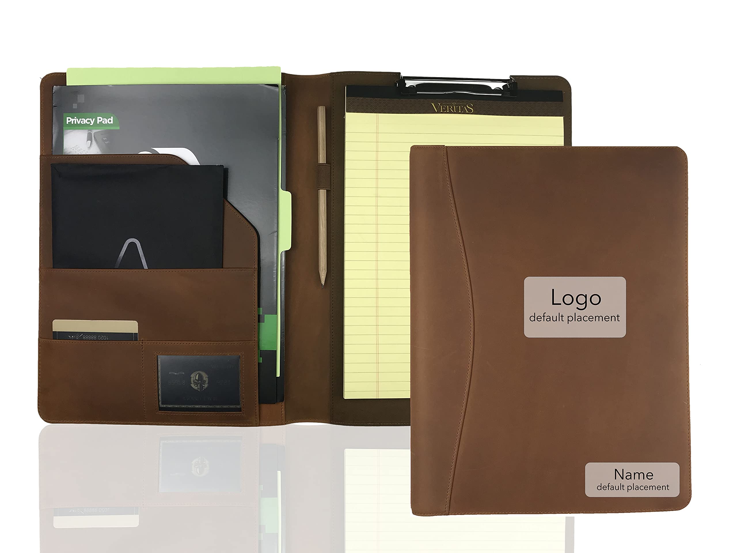 Personalized Genuine Leather Clipboard Folder - Professional A4 Letter Size Writing Pad Holder with Notepad Clip, Custom Name/Logo Engraving (Tan) - Perfect Office Organizer for Lawyers, Executives & Students