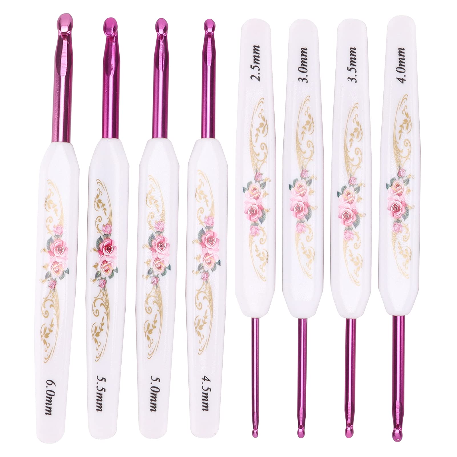 Premium 8-Piece Crochet Hooks Set - Ergonomic Non-Slip Knitting Needles Kit for Crocheting, Knitting & Weaving | DIY Yarn Crafts & Home Projects (Safflower Porcelain, 8 Sizes) | Perfect for Beginners, Scarves, Blankets & Amigurumi