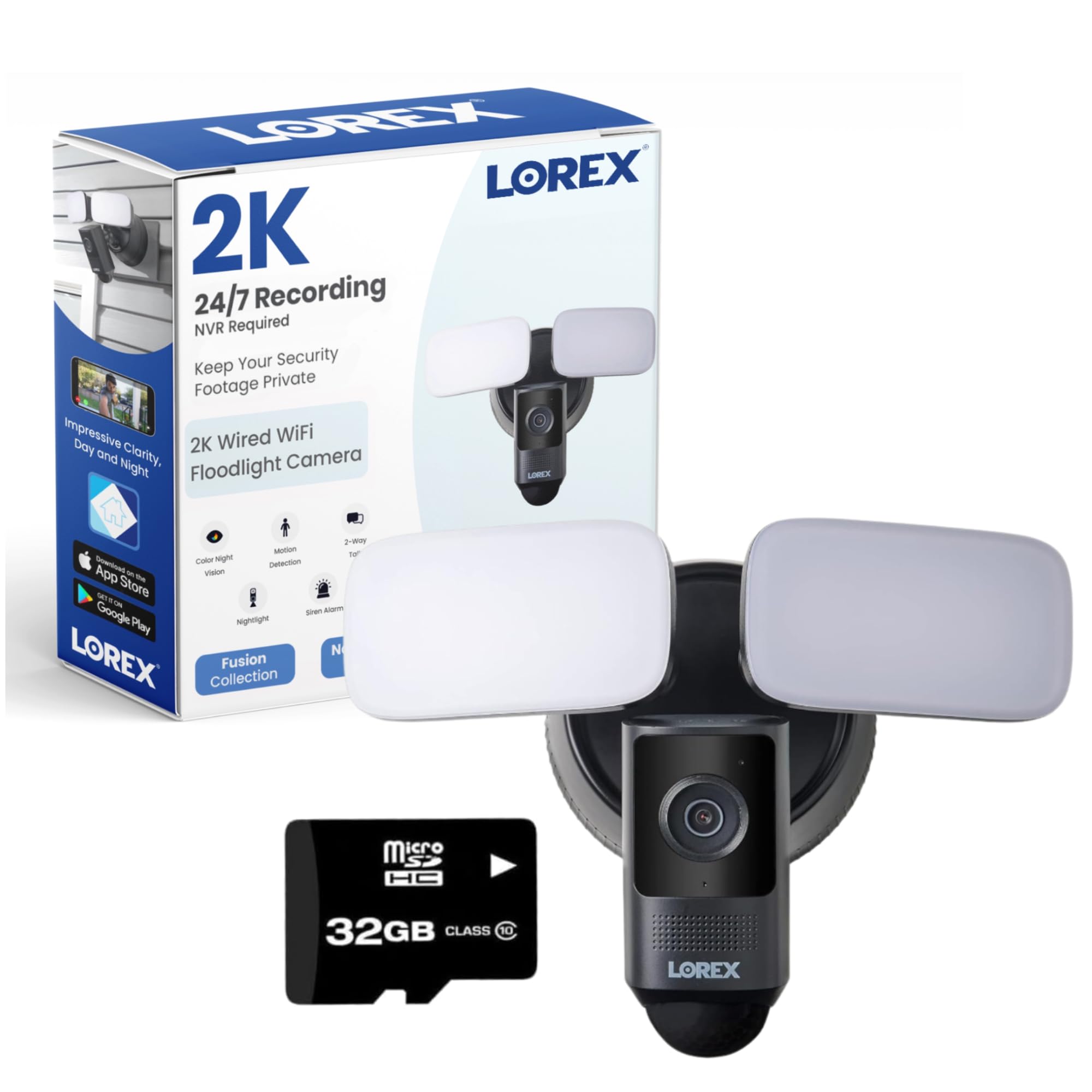 Lorex 2K Wi-Fi Floodlight Security Camera - Outdoor Home Surveillance with Color Night Vision, Adjustable LEDs, Person Detection & 2-Way Audio | Weatherproof Exterior Camera with Smartphone App for Enhanced Home Protection | Perfect for Driveway, Backyard & Front Door Security Monitoring