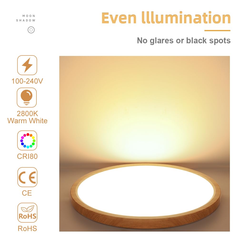 12 Inch Yellow LED Flush Mount Ceiling Light Fixture - 24W, 3200LM, 2800K Cool White, ABS Material, Modern Round Low Profile Design - Perfect for Bedroom, Closet, Hallway, Kitchen & Office Lighting