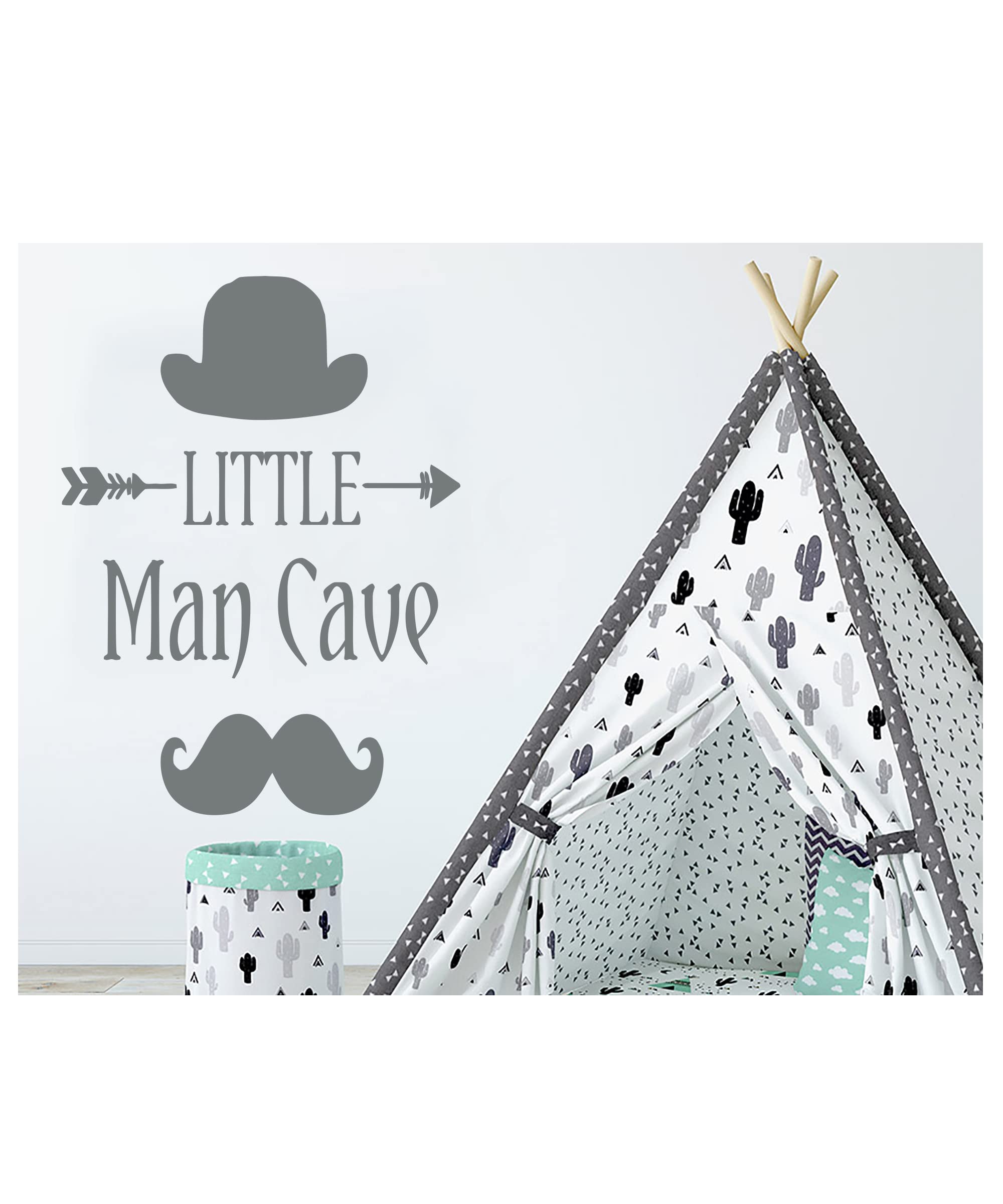 Little Man Cave Wall Decals - Monochrome Nursery & Kids Room Decor - Mustache Hat Stickers - Man Cave Art & Wall Quotes (NS1129) - Perfect for Boys' Bedrooms, Playrooms & Man Cave Theming