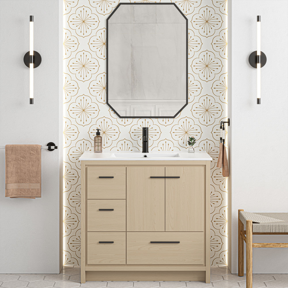 Virage 36 Inch Freestanding Bathroom Vanity with Sink Top - Natural Oak Wood Bathroom Cabinet for Modern Home Decor | Perfect for Master Bath, Guest Bath & Powder Room