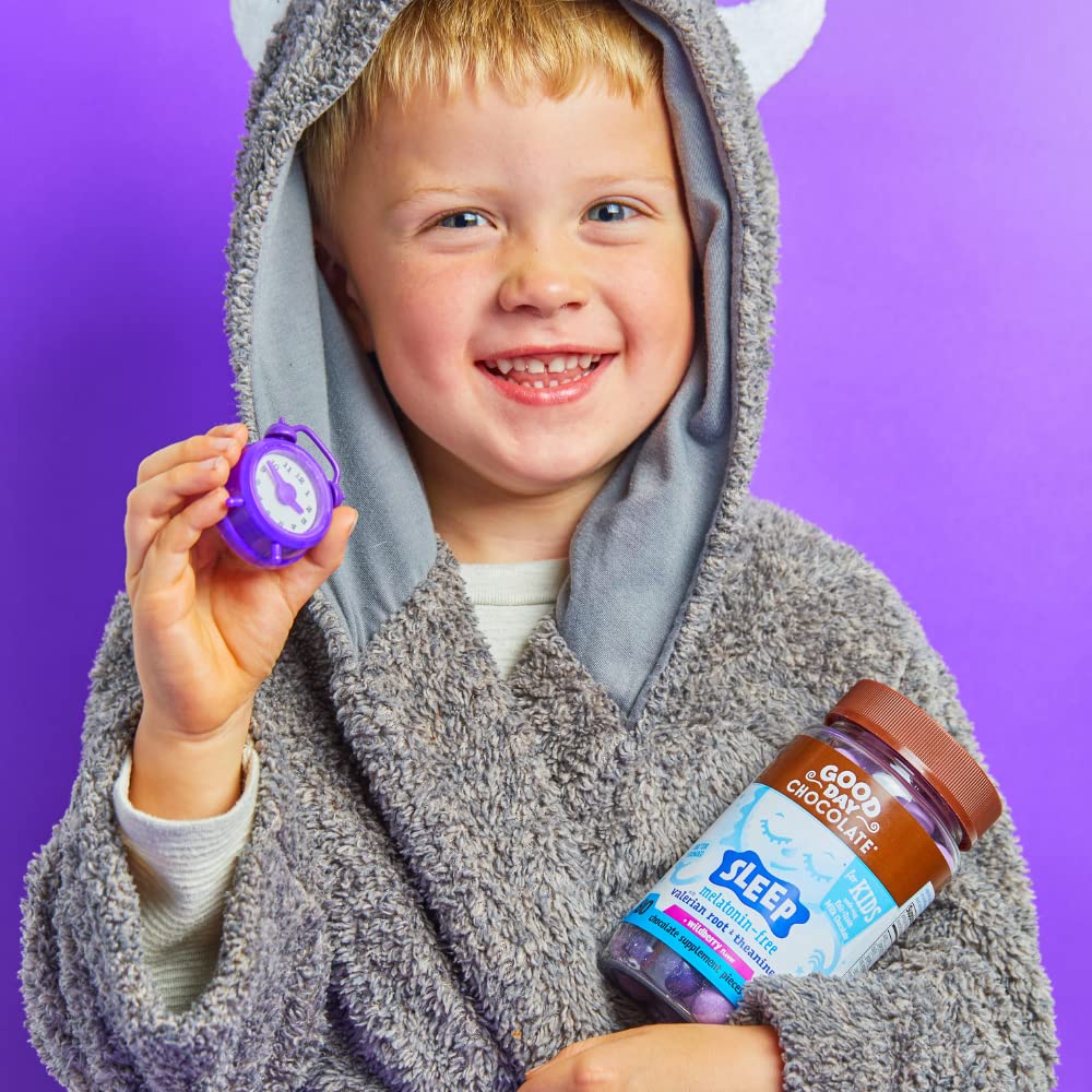 Organic Valerian Root Chocolate for Kids - Herbal Sleep Aid with L-Theanine, Non-GMO & Fair Trade Certified, Wildberry Flavor (50 Pieces) - Perfect for Bedtime Relaxation & Stress Relief