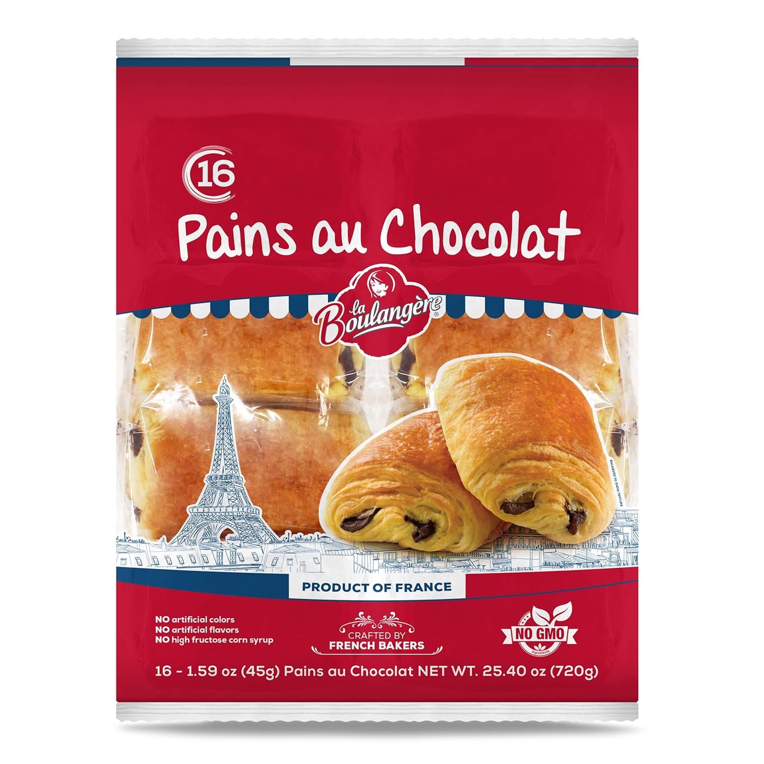La Boulangeree Chocolate Croissants - Individually Wrapped Pastries (16 Count) | Flaky French Breakfast Treat for Office, School & Coffee Time