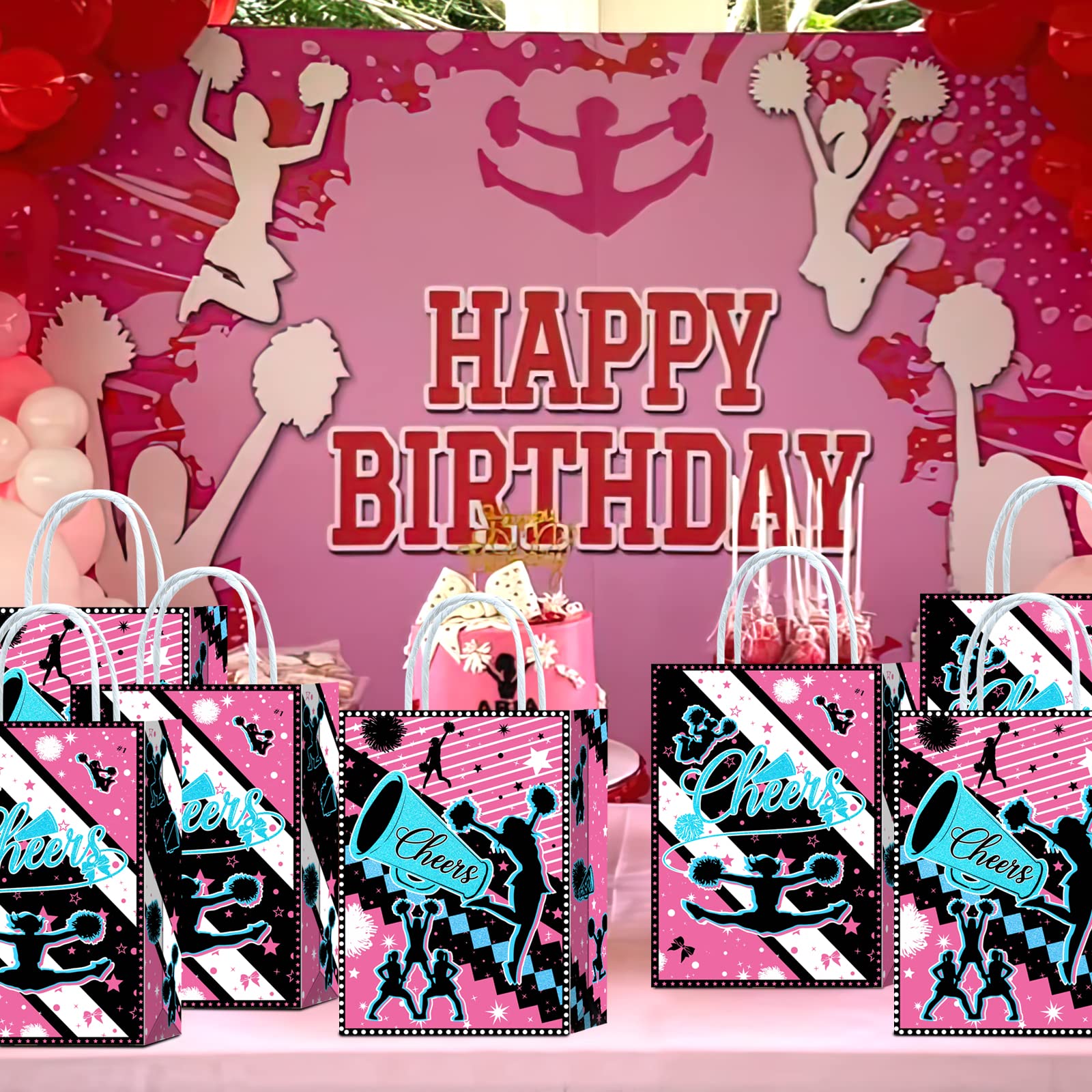 16-Piece Cheerleading Goodie Bags Set - Cheerleader Theme Party Supplies for Gymnastics, Birthday & Team Events - Includes Snack Treat Bags with Handles - Perfect for Cheerleading Decorations, Team Gifts & Party Favors