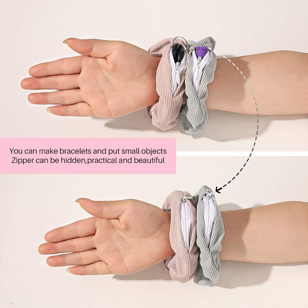 NNGT Pocket Hair Scrunchies - Elastic Hair Ties with Hidden Zipper Pocket for Keys & Small Items - Women Girls Hair Accessories - Perfect for Gym, Travel & Everyday Use