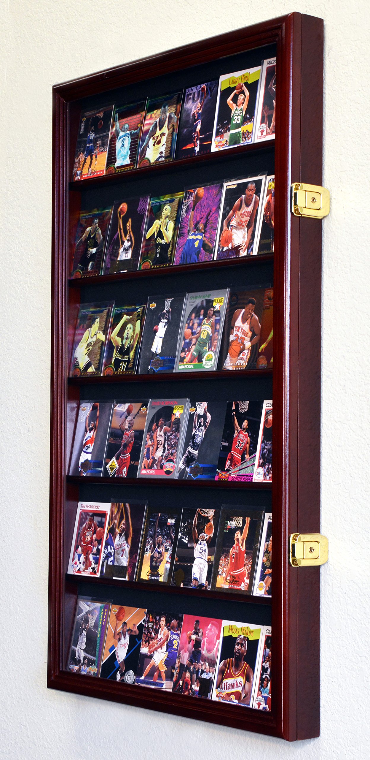 Premium Large Sports & Collectible Card Display Case with Glass Door - Cherry Wood - Perfect for Showcasing Trading Cards, Memorabilia & Collectibles in Home, Office or Retail Stores