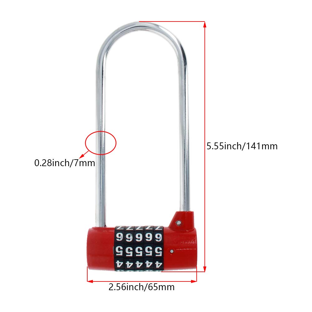 5 Digit Resettable Combination Padlock - Waterproof & Durable Shackle for Gym, School, Cabinets, Toolboxes, Luggage & Suitcases (2 Pack, Red) - Ideal for Travel, Storage & Security Needs