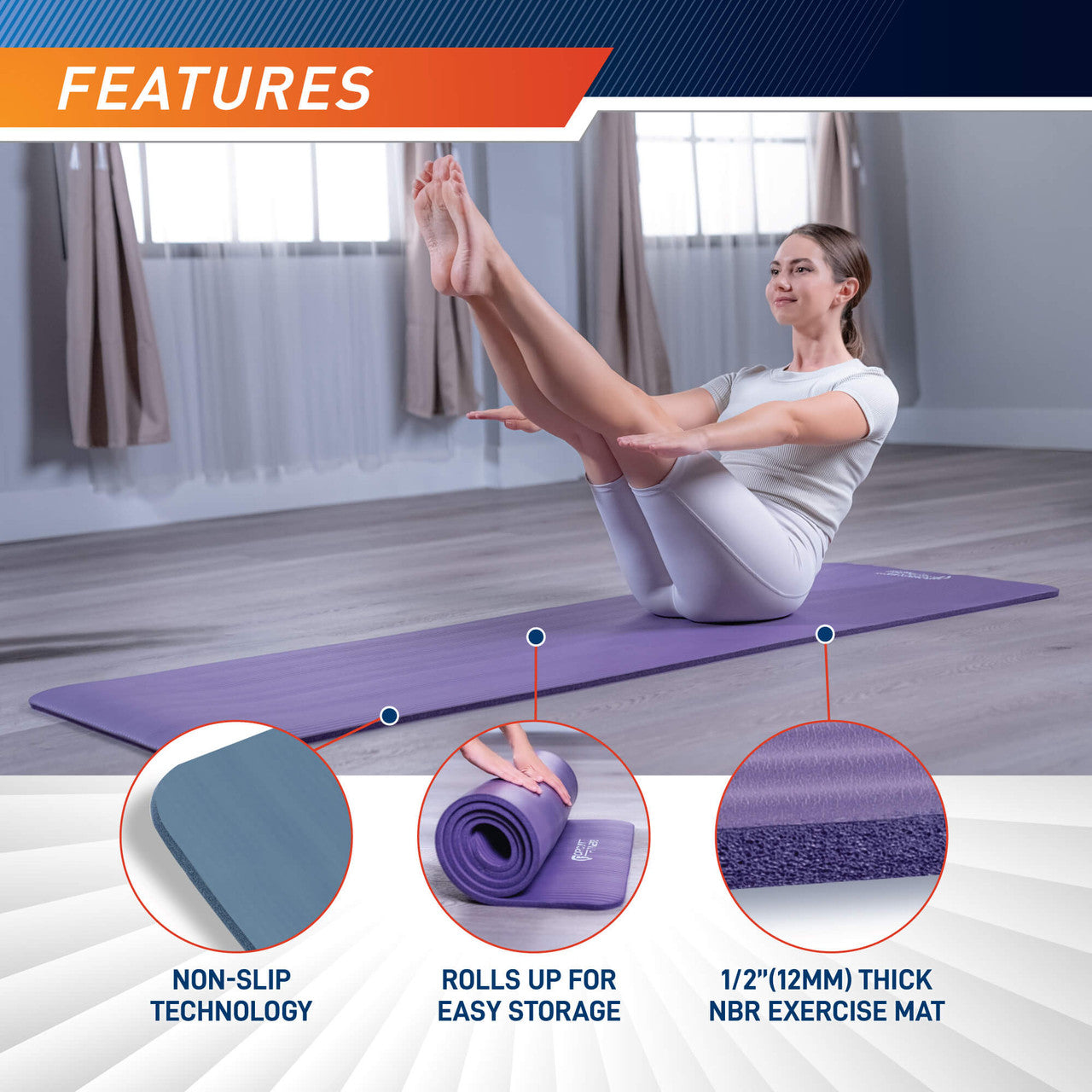 Premium 12mm Thick Exercise Mat for Yoga, Pilates & Home Workouts - Non-Slip Fitness Mat in Multiple Colors | Ideal for Gym, Studio & Home Use