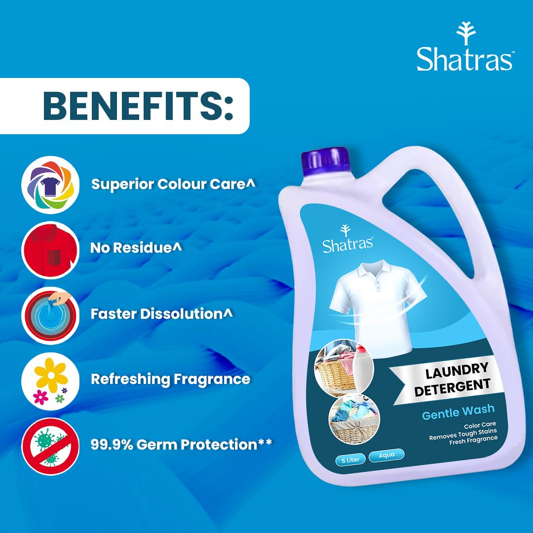 Shatras Liquid Laundry Detergent 5L - Concentrated Fabric Softener for Top & Front Load Washing Machines | Gentle Hand Wash Formula | Ideal for Family Laundry, Baby Clothes & Delicate Fabrics
