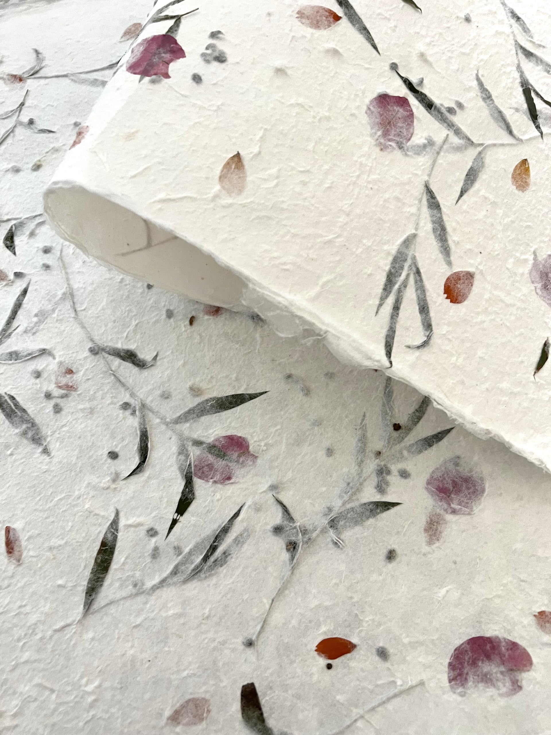 Handmade Mulberry Paper Sheets for Lampshades - Eco-Friendly Thick Green Craft Paper with Flower Leaf Designs | Perfect for DIY Lighting, Scrapbooking & Home Decor Projects