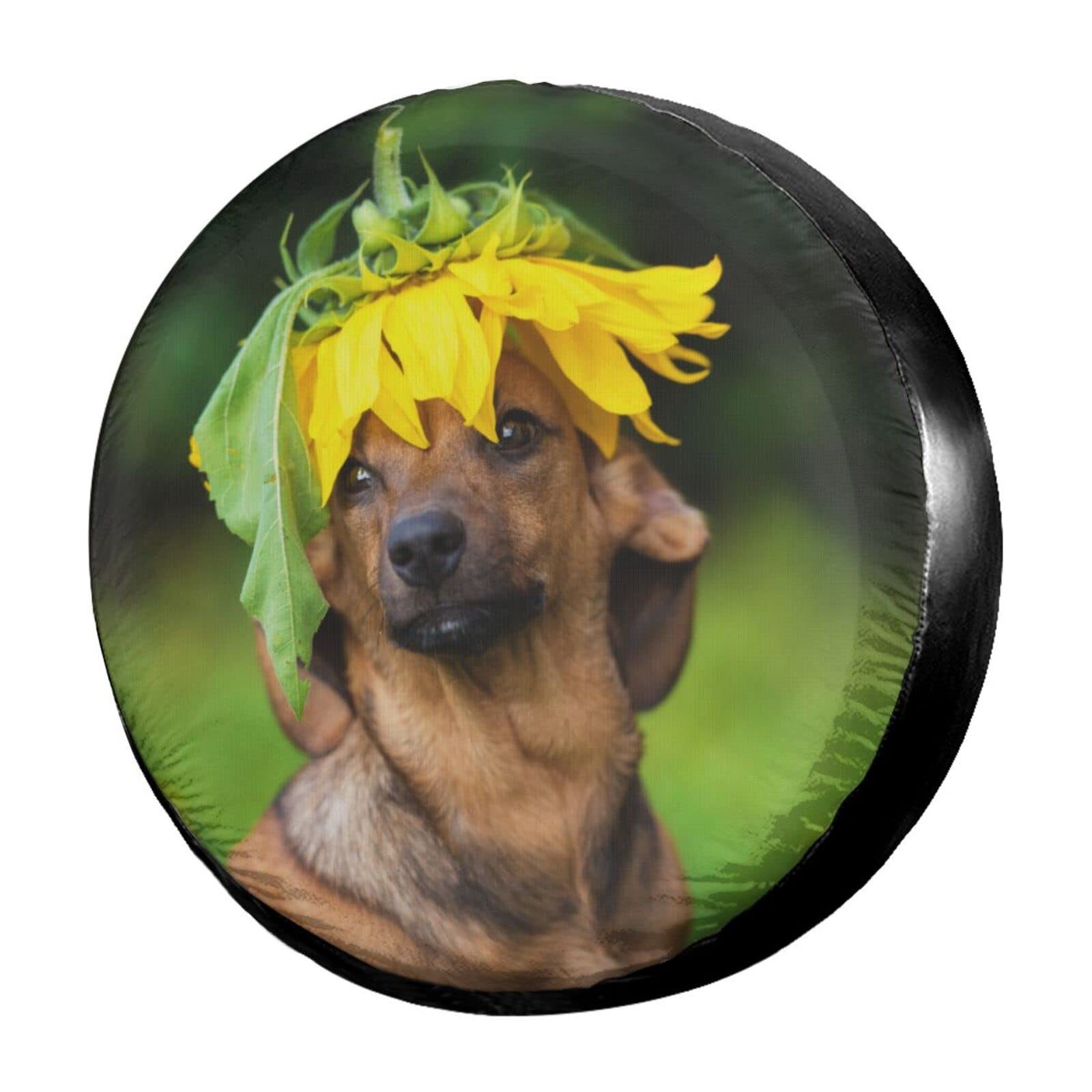 Funny Dachshund Sunflower Spare Tire Cover - 14 Inch Dustproof Wheel Protector for Trailers, RVs, SUVs & Vehicles | Perfect for Outdoor Camping & Road Trips