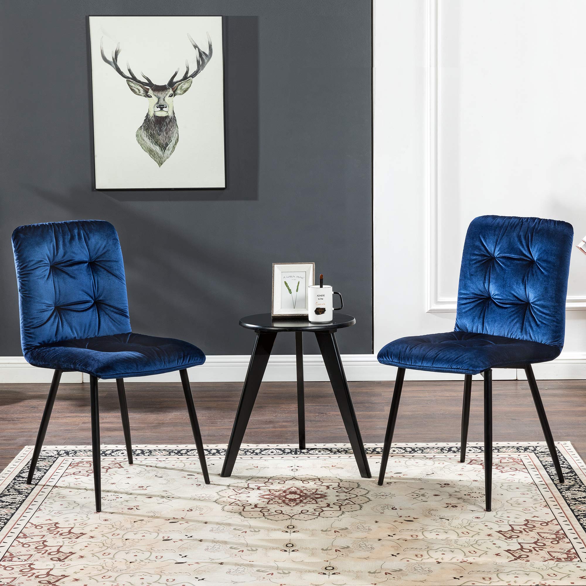ivinta Modern Velvet Dining Chairs Set of 2 - Mid Century Kitchen & Living Room Accent Chairs, Armless Upholstered Seating for Home Decor (Sapphire Blue) - Perfect for Dining Rooms, Breakfast Nooks & Small Spaces
