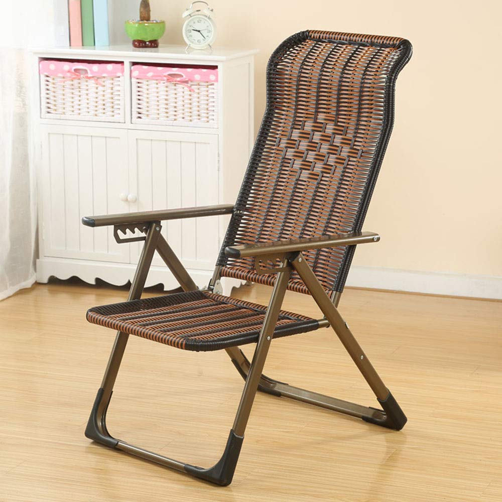 Foldable Recliner Chair with Bamboo Mat & Backrest - Portable Wicker Lounge Chair for Office, Living Room, Patio, and Summer Relaxation