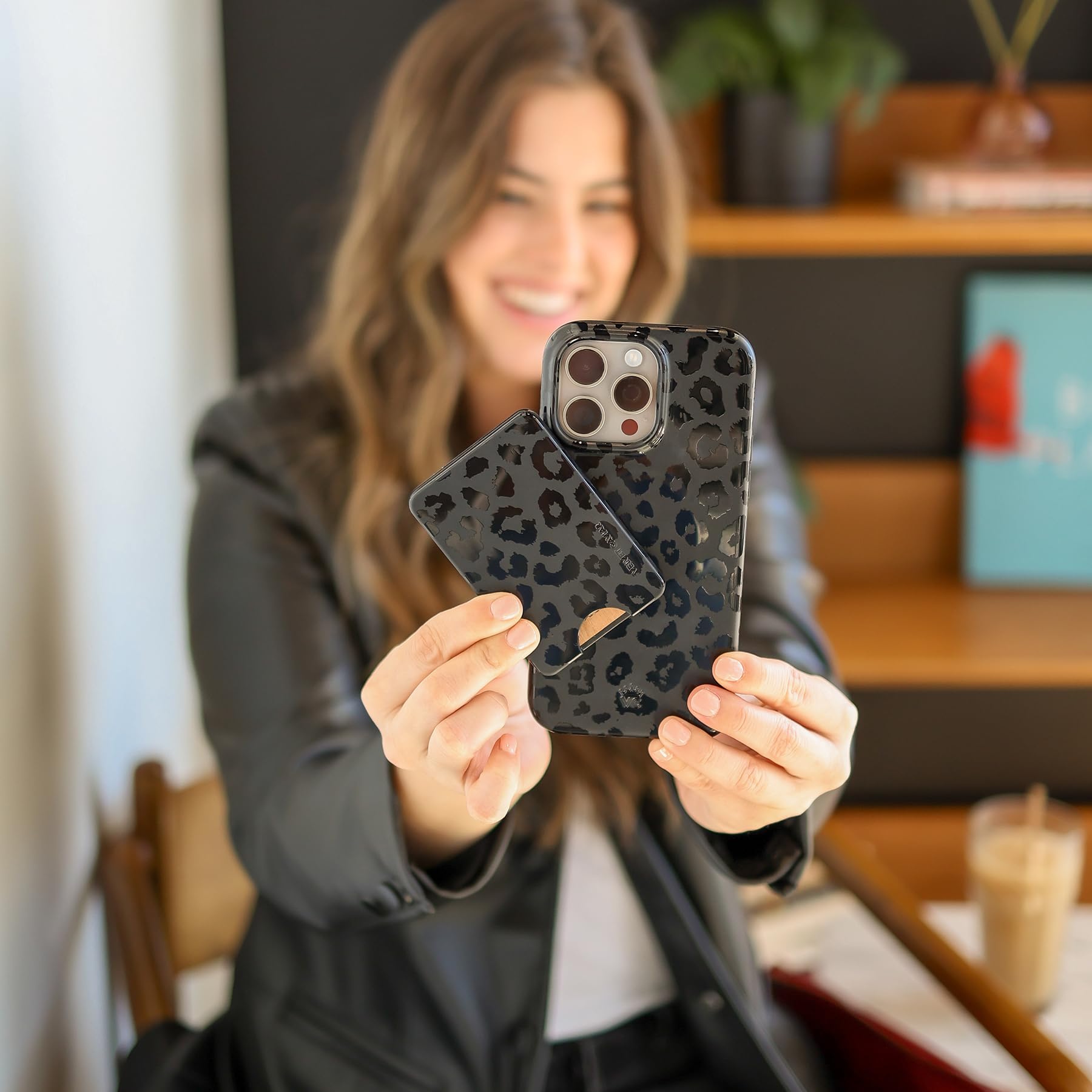VELVET CAVIAR Magnetic Card Holder Wallet for iPhone 15/14/13/12 - Compatible with MagSafe & MagSafe Cases - Black Leopard Print (Holds 1-3 Cards) - Perfect for Everyday Use, Travel & Contactless Payments