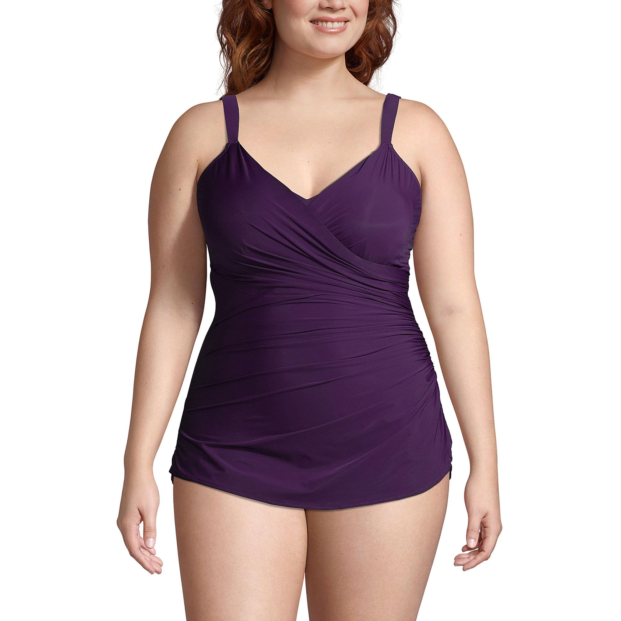 Lands' End Women's Tummy Control Swimsuit - Chlorine Resistant One Piece Skirted Bathing Suit for Swimming, Beach & Vacation