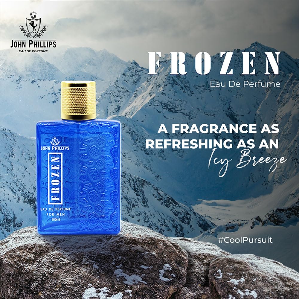 John Phillips™ Frozen Eau De Toilette for Men - 100ml Long-Lasting Fragrance | Fresh & Masculine Scent | Perfect for Daily Wear, Office & Date Nights