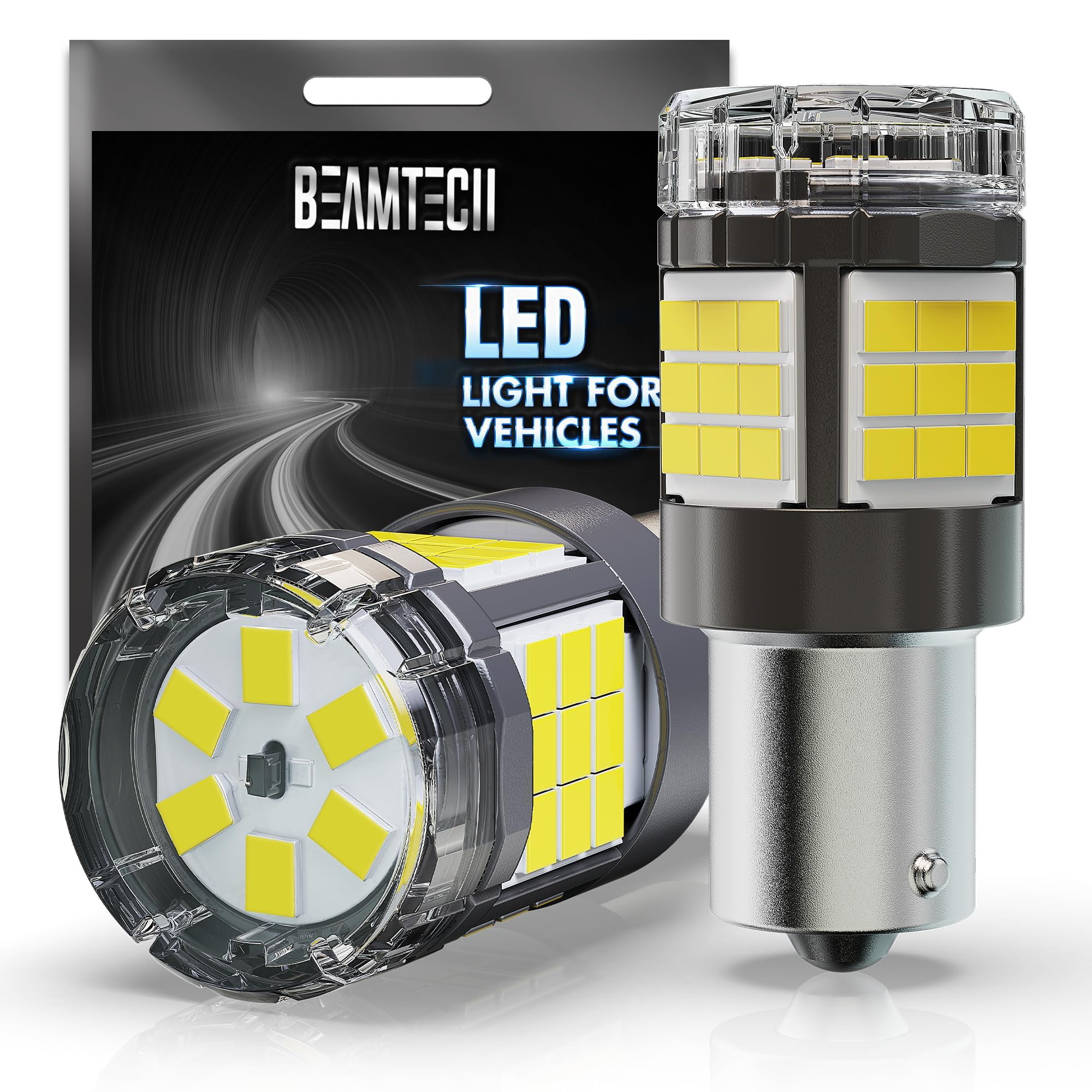 BEAMTECH Upgraded 1156 LED Bulbs - Super Bright 6500K White, CANBUS Built-in, Compatible with 1141 1003 7506 BA15S - Perfect for Turn Signal, Reverse, Tail, Brake & Parking Lights (Pack of 2) - Ideal for Cars, Trucks & Motorcycles
