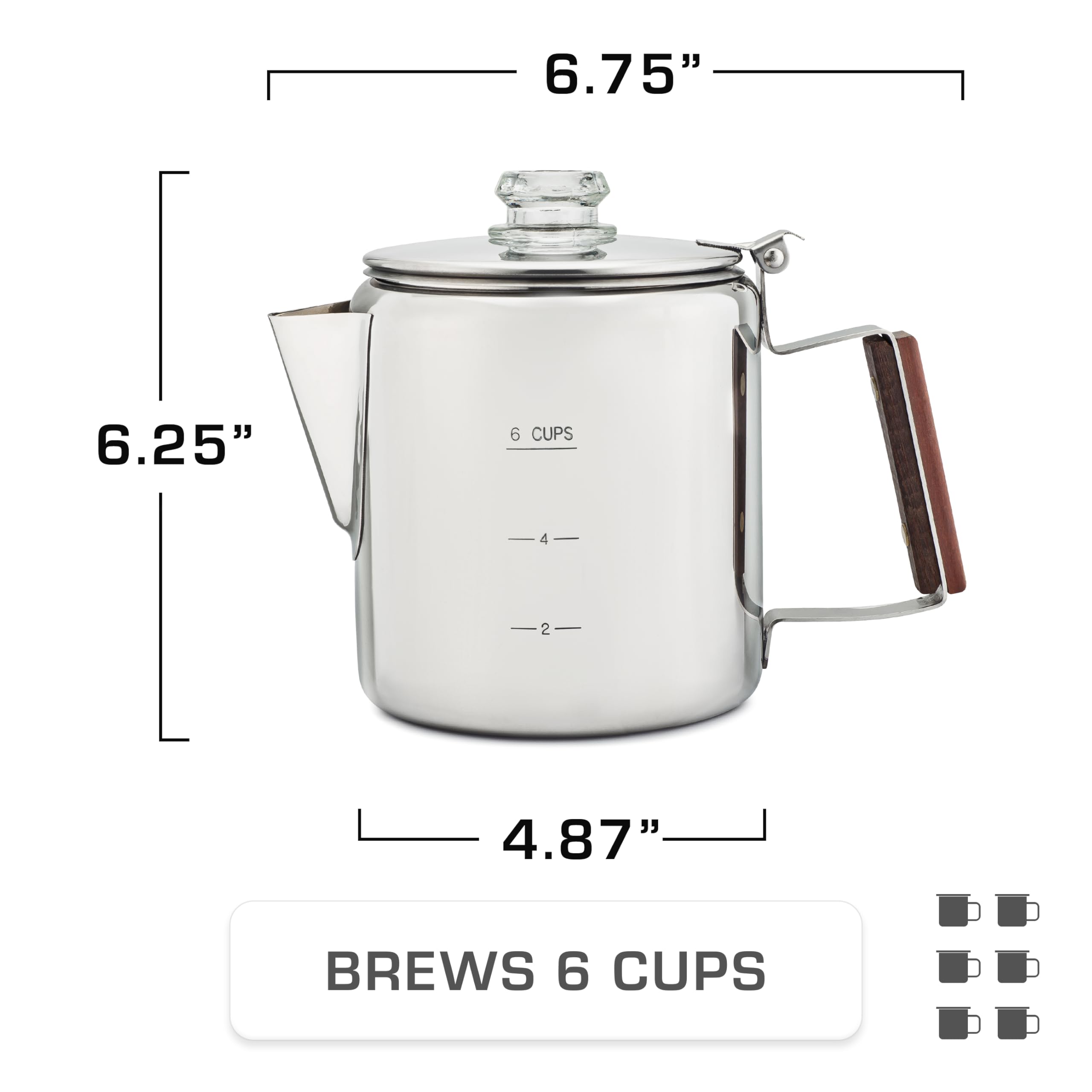 COLETTI Bozeman 6-Cup Stainless Steel Percolator Coffee Pot - Classic Camping & Outdoor Coffee Maker - BPA-Free & Aluminum-Free - Perfect for Camping, Hiking, and Home Brewing