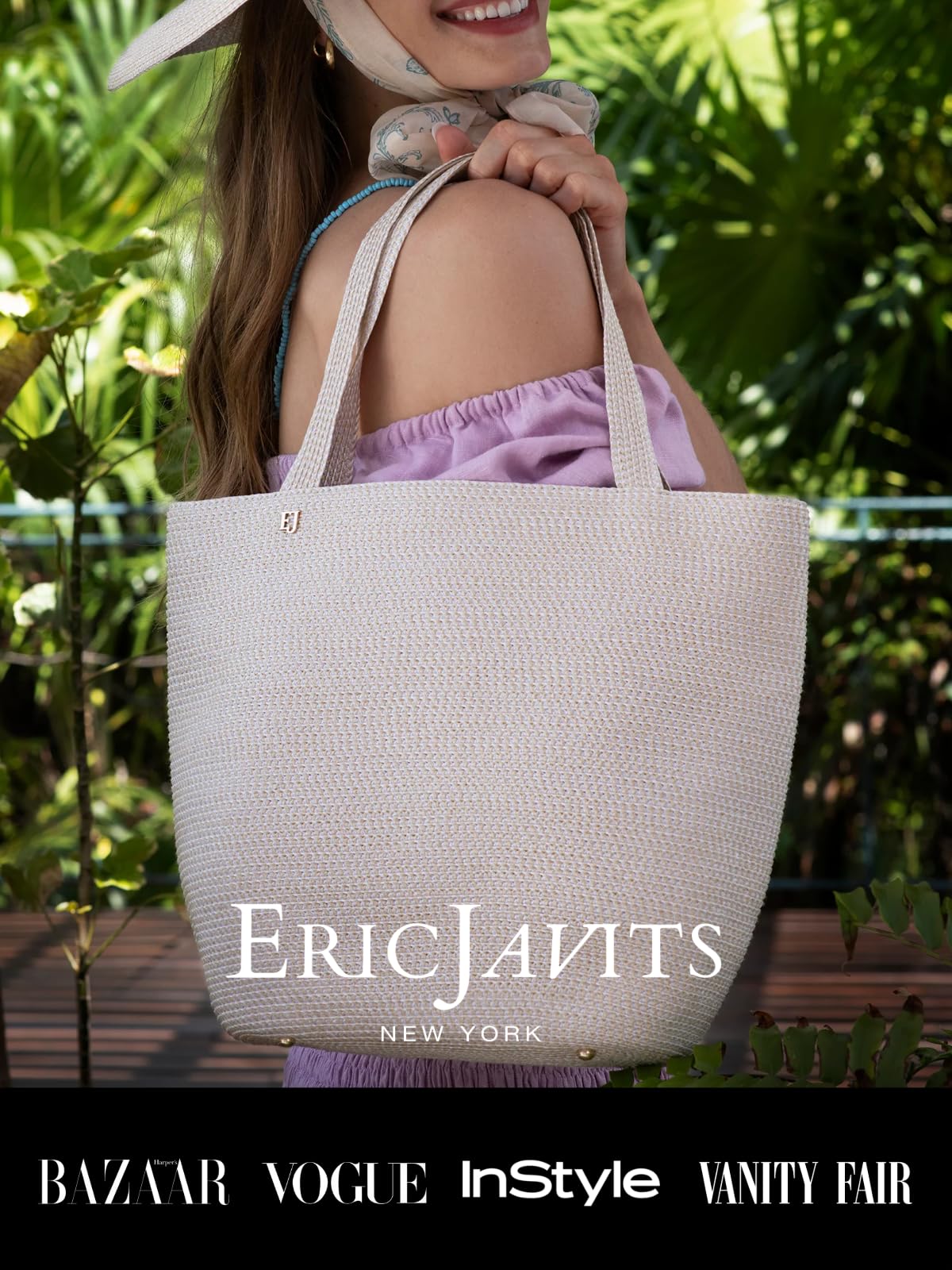 Eric Javits Squishee Tote II Foldable Straw Bag - Women's Woven Beach Tote for Travel, Shopping & Daily Use - Lightweight Summer Handbag for Pool, Vacation & Outdoor Activities