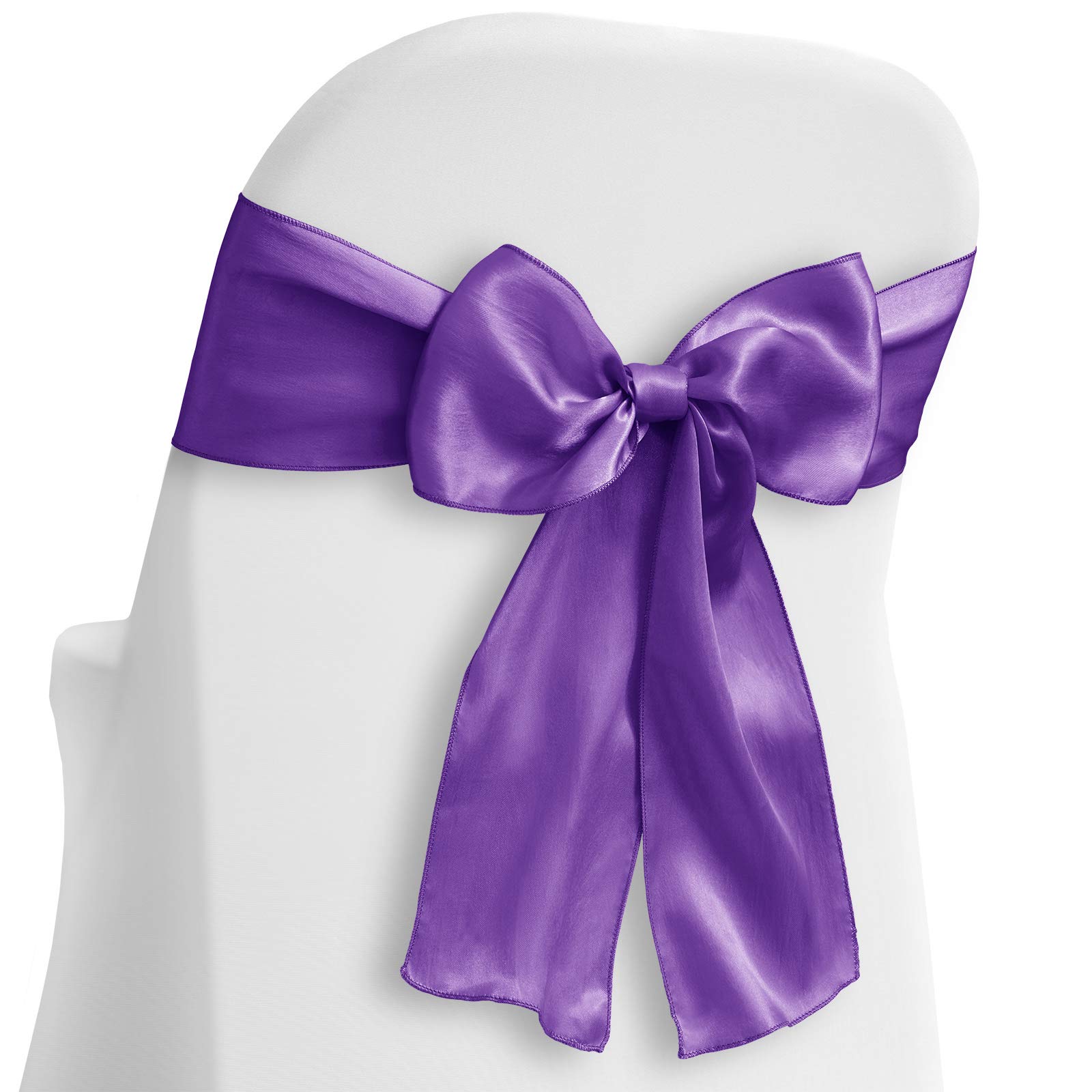 Lann's Linens 100-Pack Elegant Satin Chair Sashes - Purple Wedding & Party Decor, Ribbon Tie Back Bows for Banquet, Reception, Bridal Shower & Special Events