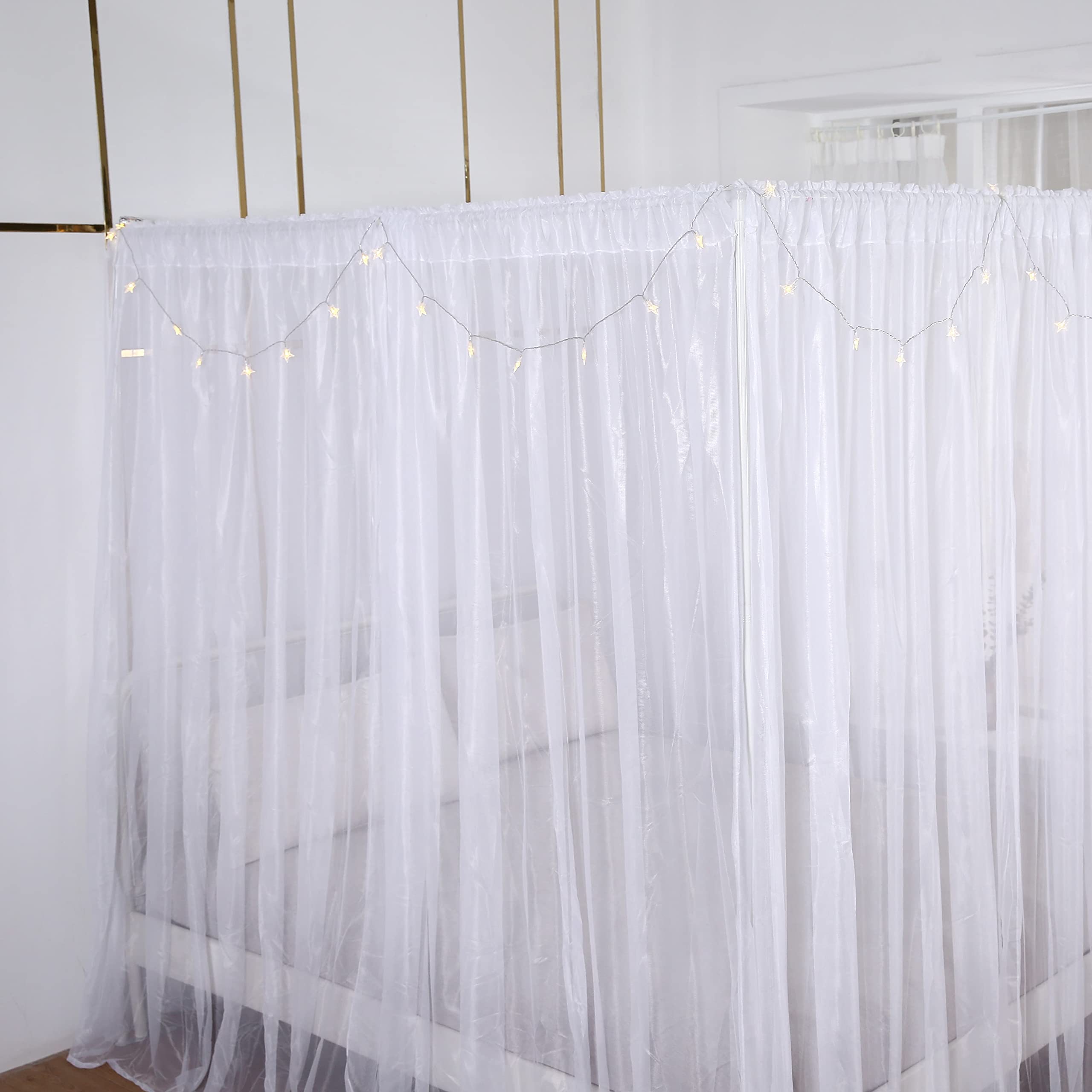 Princess Canopy Bed Curtains with LED Lights - 8-Panel Queen Size Bed Drapes for Girls' Room Decor (White) | Perfect for Bedroom Makeover, Sleepovers & Fairy Tale Themed Parties