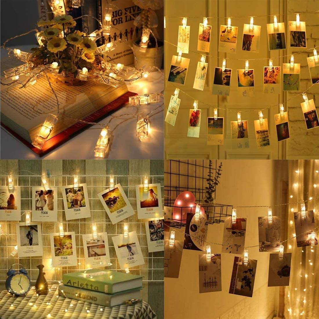 Dopheuor LED Photo Clip String Lights - Battery Operated Starry Fairy Lights with Copper Wire & Clips - Warm White Decorative Lighting for Bedroom, Wall, Patio - Perfect for Halloween, Thanksgiving, Christmas Party & Wedding Décor - Create Magical Photo Displays & Ambient Lighting