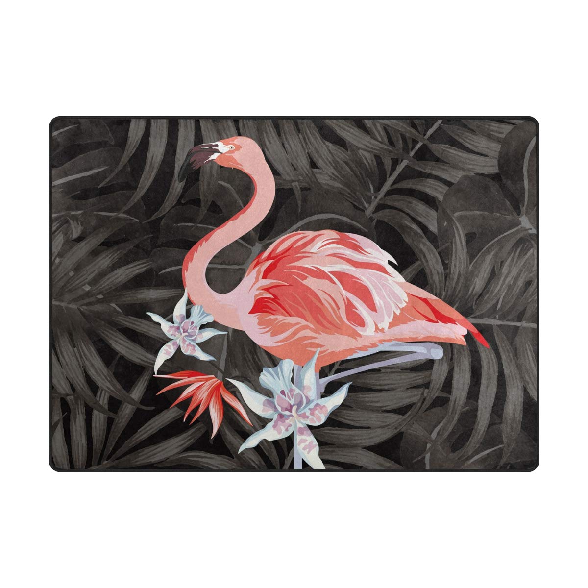 Mr.Brilliant Flamingo Palm Leaf Large Area Rug - Soft Animal Print Indoor Floor Mat for Living Room, Nursery & Playroom - Non-Slip Baby Play Mat & Exercise Carpet (80x58 inches) - Perfect for Home Decor, Kids Activities & Yoga Sessions