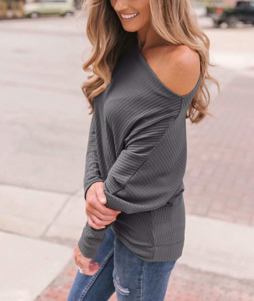 Lacozy Women's Oversized Waffle Knit Sweatshirt - Off Shoulder Long Sleeve Pullover Tunic Top | Casual Loungewear, Fall Layering & Street Style Outfits