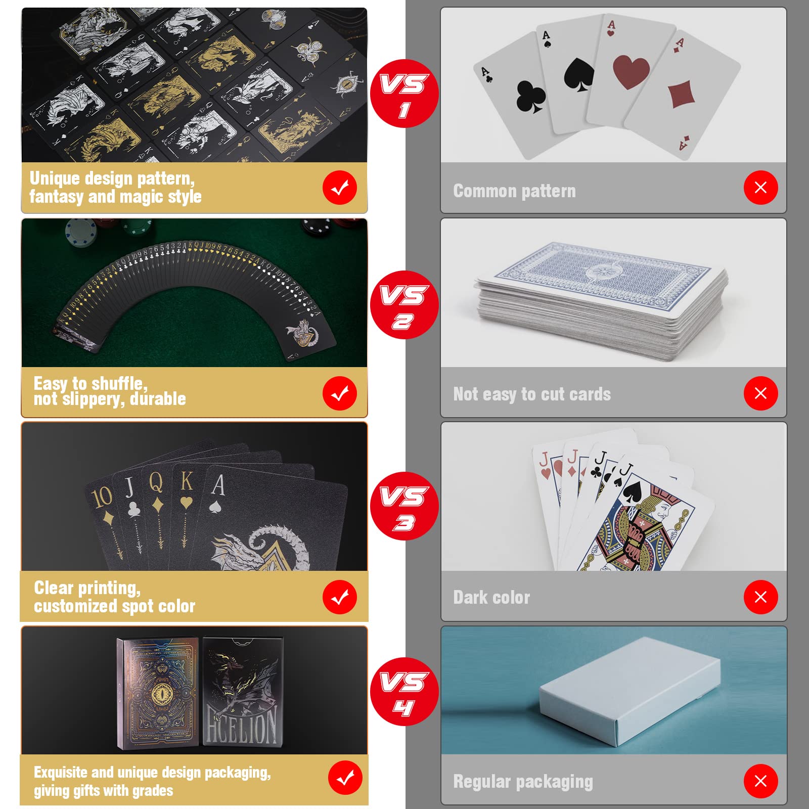 Premium WJPC Plastic Playing Cards - Waterproof, Easy Shuffle, Black Dragon Design | Durable Poker Cards for Casino Games, Magic Tricks & Party Entertainment | Ideal for Poker Nights, Cardistry & Travel