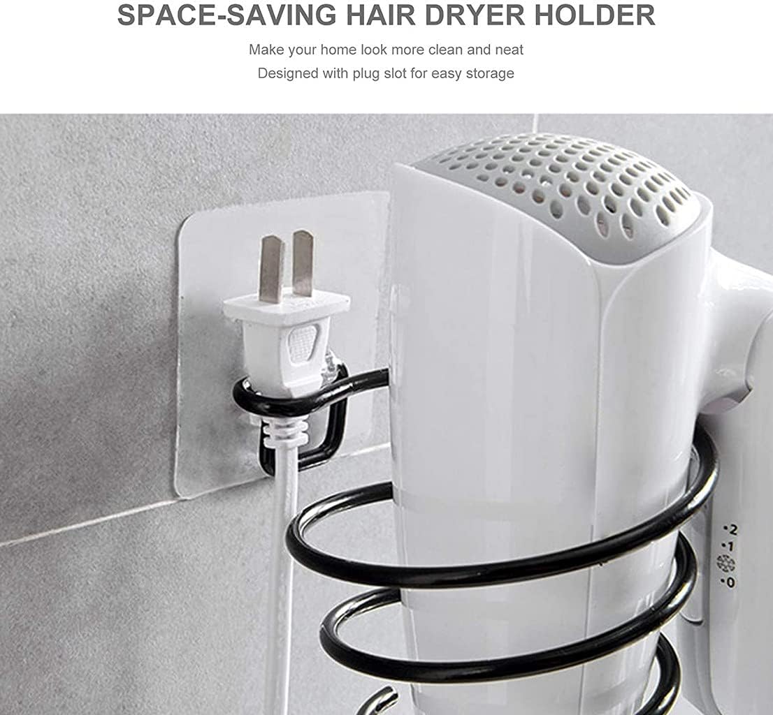 HomeAra 1-Pack Black Metal Wall-Mounted Hair Dryer Holder with Hook - Suction Cup Bathroom Organizer for Hairdryer, Straightener & Accessories - Space Saving Storage for Small Bathrooms & Dorm Rooms