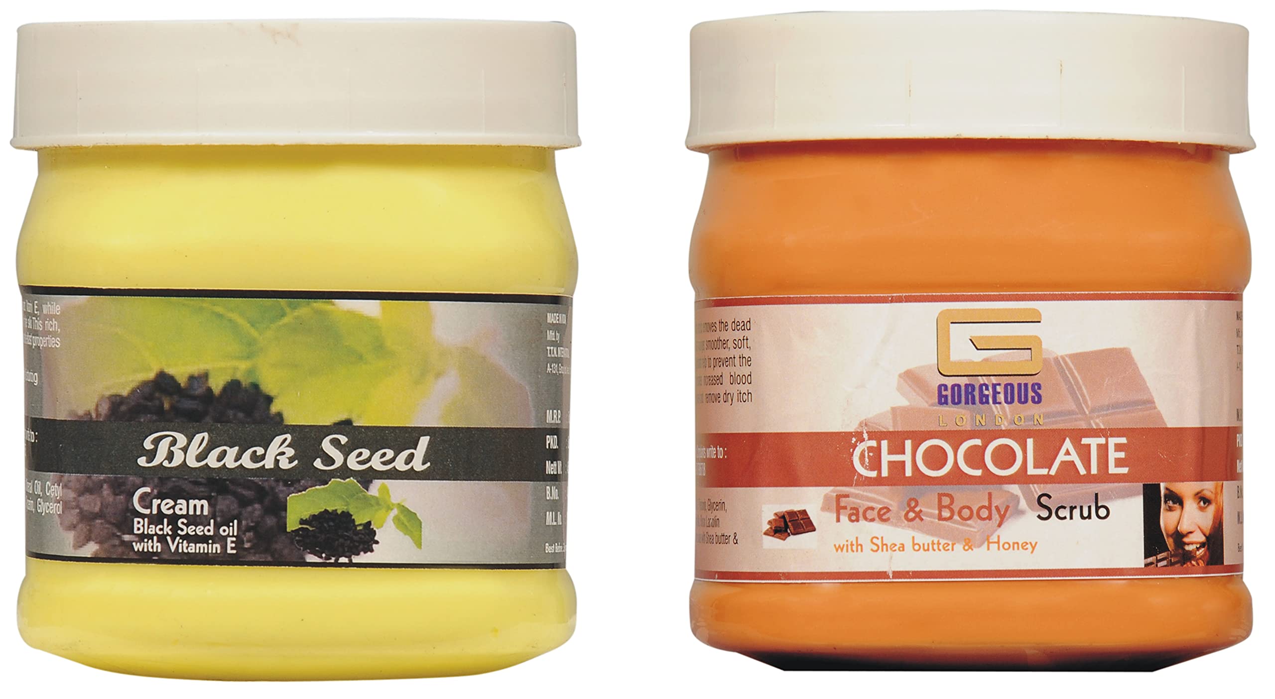 Premium London Black Seed Cream & Chocolate Scrub Duo (2-Pack, 450g Each) - Luxurious Skincare Gift Set for Body & Face Exfoliation