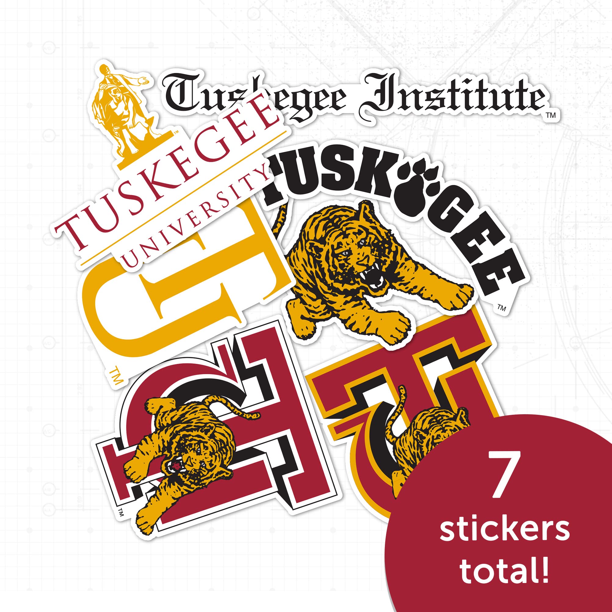 Tuskegee University NCAA Sticker Vinyl Decal - Durable Laptop, Water Bottle & Car Decal Set (Type 2 Sheet) - Perfect for College Fans, School Spirit & DIY Scrapbooking Projects