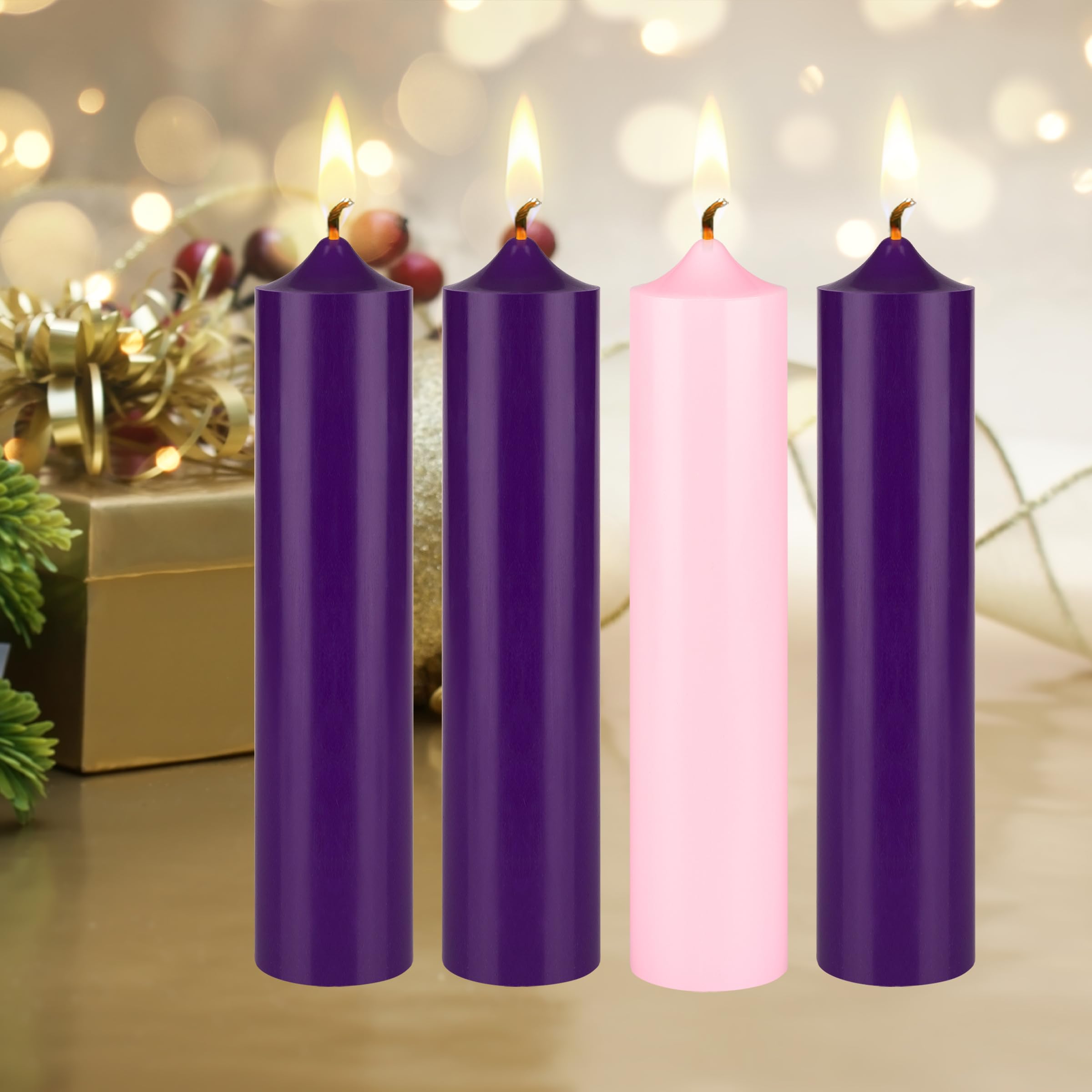 Premium Unscented Christmas Advent Candles Set of 4 - Hand-Poured Bell Top Round Pillar Candles 2